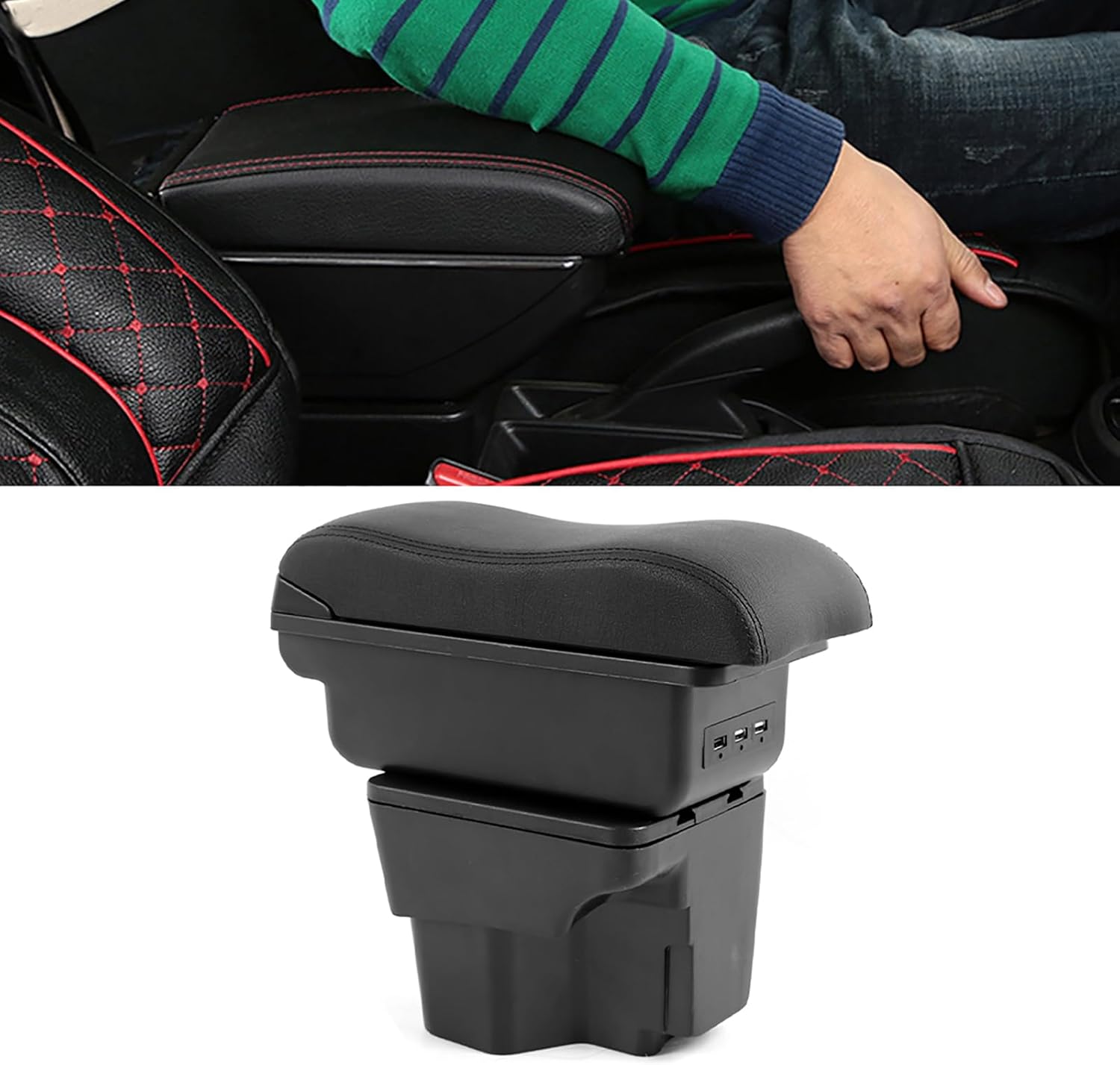 aqxreight Central Console Armrest Organizer Box Container Replacement Fits for Rio 3 2012-2016 Car Interior Accessory Black
