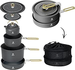 Alocs Camping Cookware Set - Lightweight Portable Pots and Pans for 2
