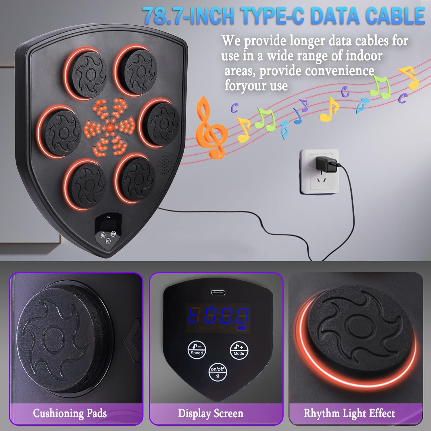 Music Boxing Machine for Adults and Kids with Gloves,Smart Bluetooth Wall Mounted Boxing Music Workout Machine,9 Modes & 9 Speeds,Christmas Gifts for Teens, Men, Home,Gym,Office