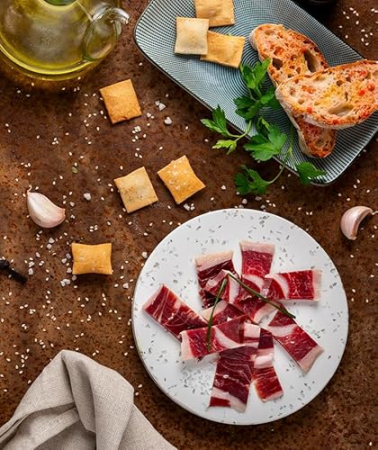 Mini-Schinken Ibérico de Cebo + Ständer + Messer. 1 kg approx. mit einer Reifung von mehr als 24 Monaten.