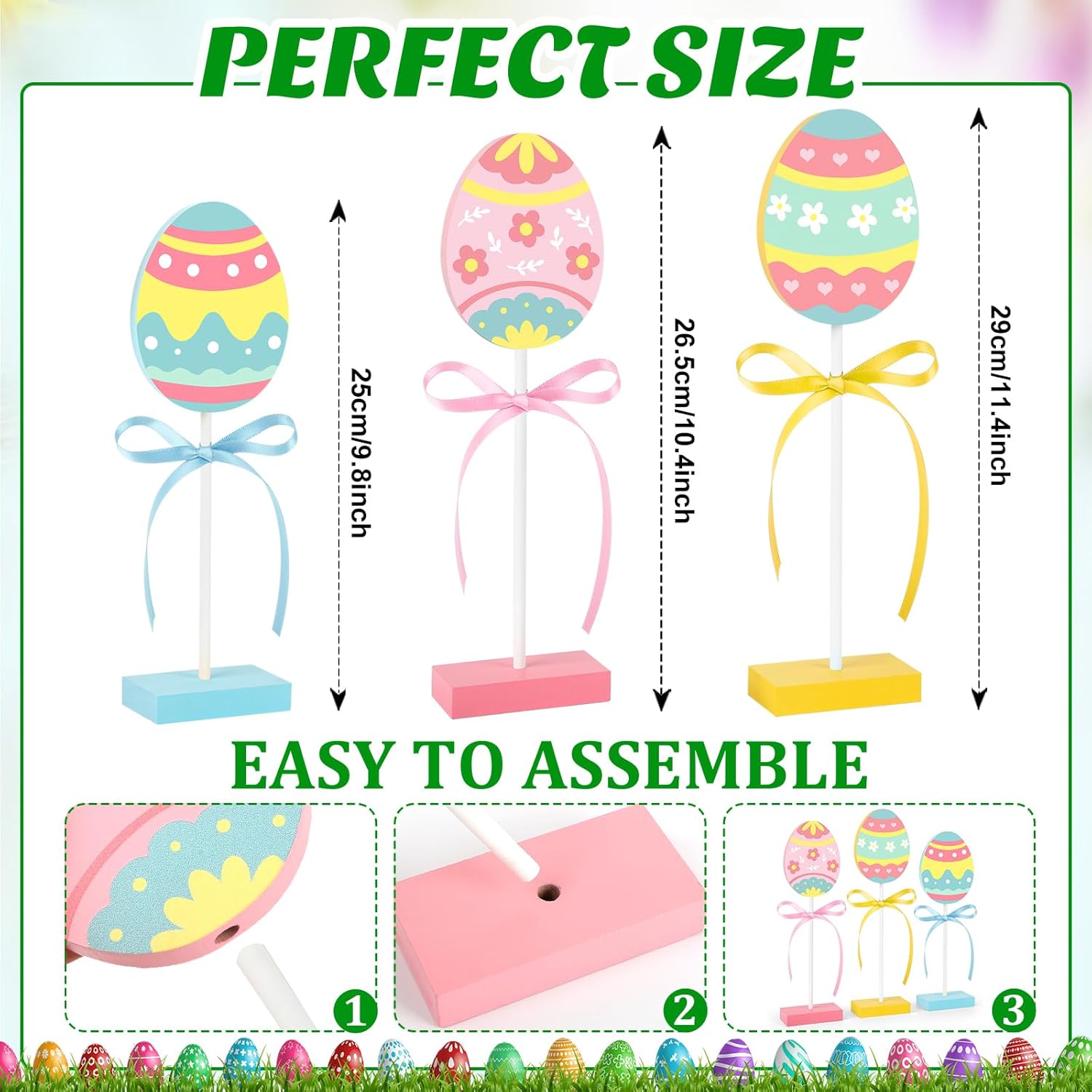 3 Pieces Easter Table Decorations, Wooden Eggs Signs, Colorful Easter Tiered Tray Decor for Home Kitchen Decorations (Eggs)