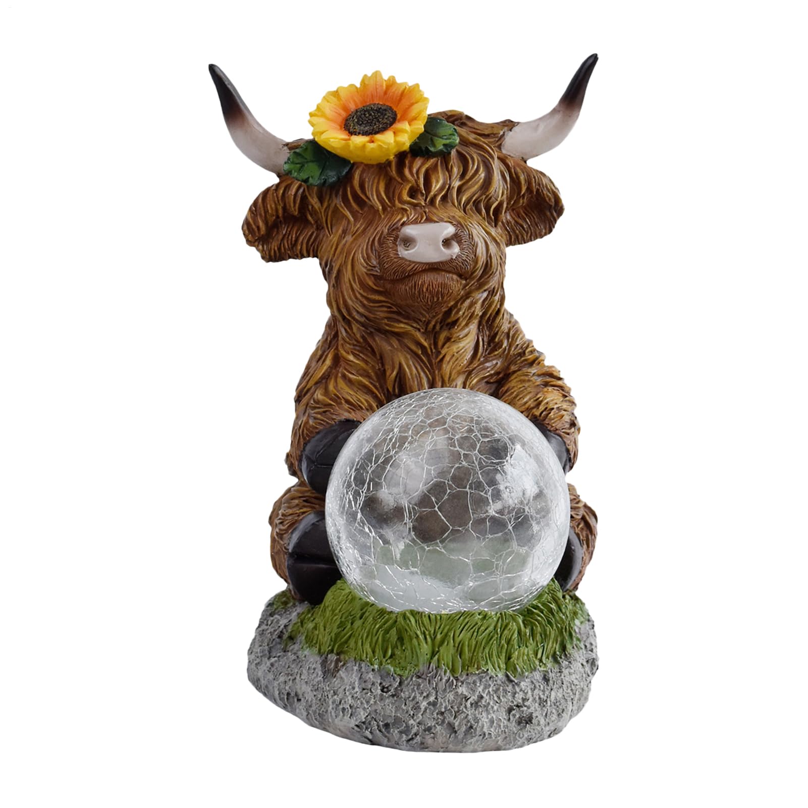 Lanterne solaire de jardin vache des Highlands statue animal étanche 13x16cm