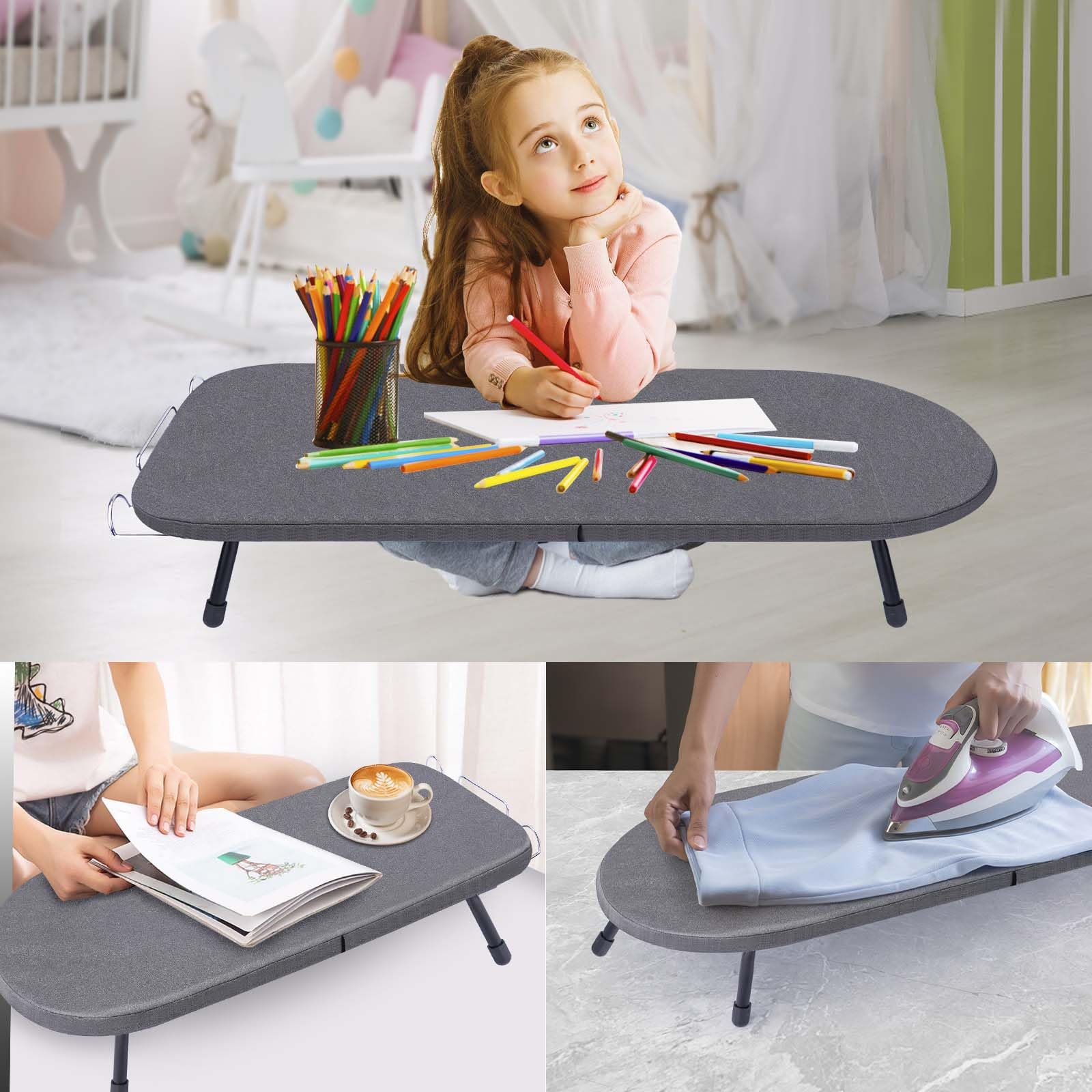 Tabla de planchar de mesa con soporte de hierro, mini tabla de planchar pesada con cubierta resistente al calor, pequeña tabla de planchar portátil plegable para dormitorios, apartamentos y viajes, 81