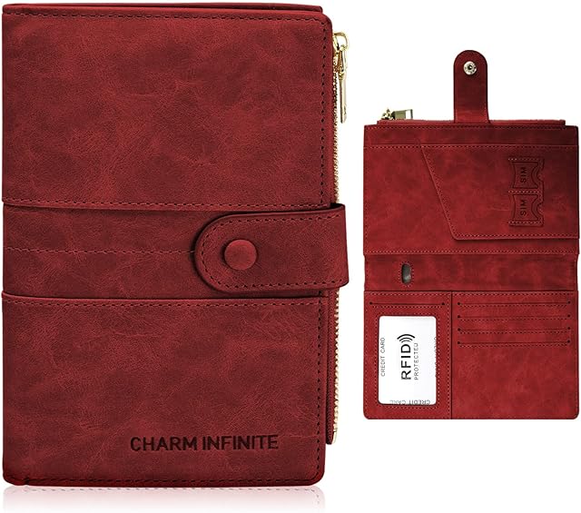 Thatyro RFID Blocking Passport Holder with Vaccine Card Slot Protector Passport and Vaccine Card Holder Combo Leather Bi-fold Large Capacity Travel Wallet with Zipper Gifts for Women Men (Red)