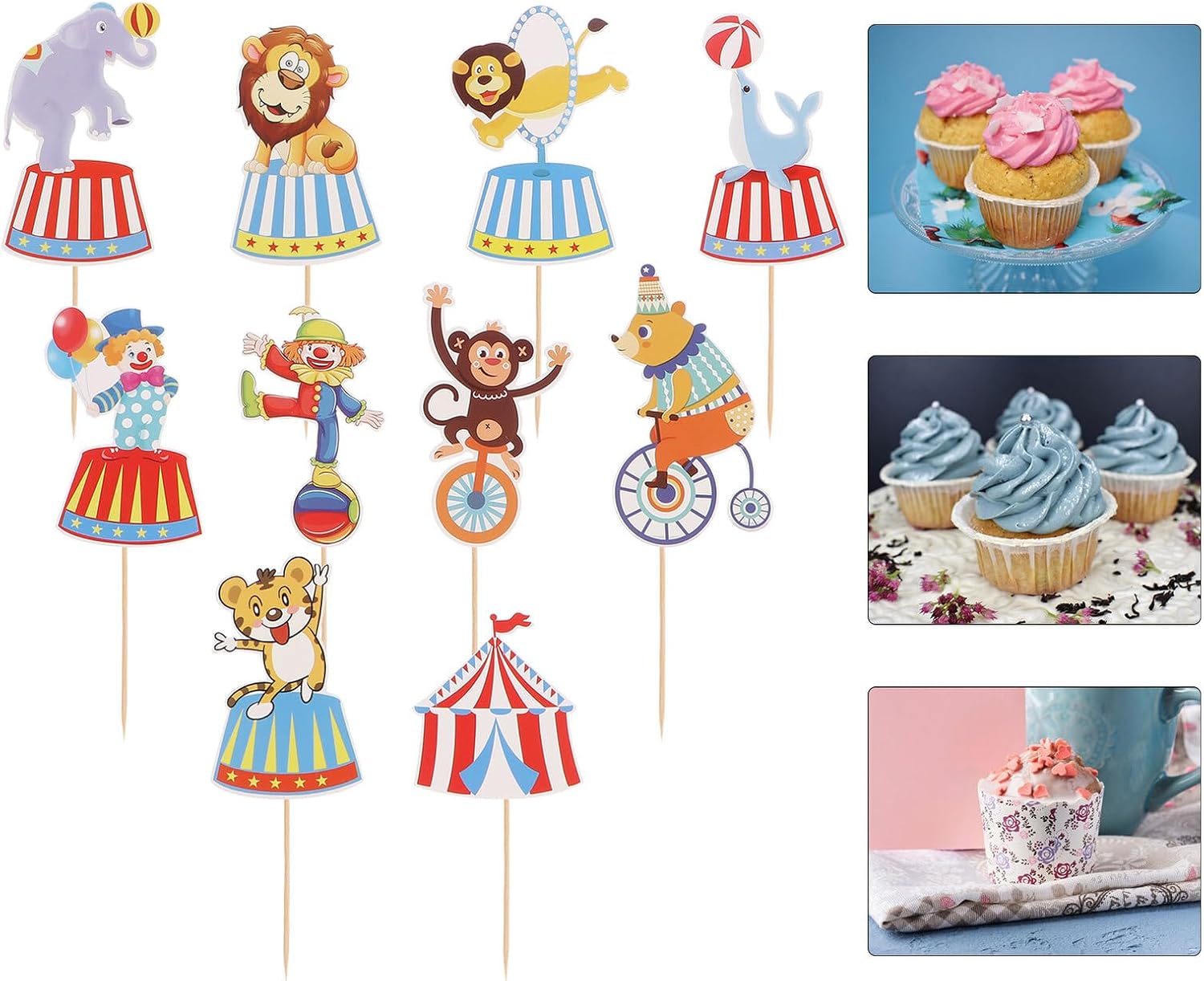 20 Pcs Circus Theme Cake Picks Non-edible Cake Toppers Birthday Party Decorations Colorful Creative for Celebration