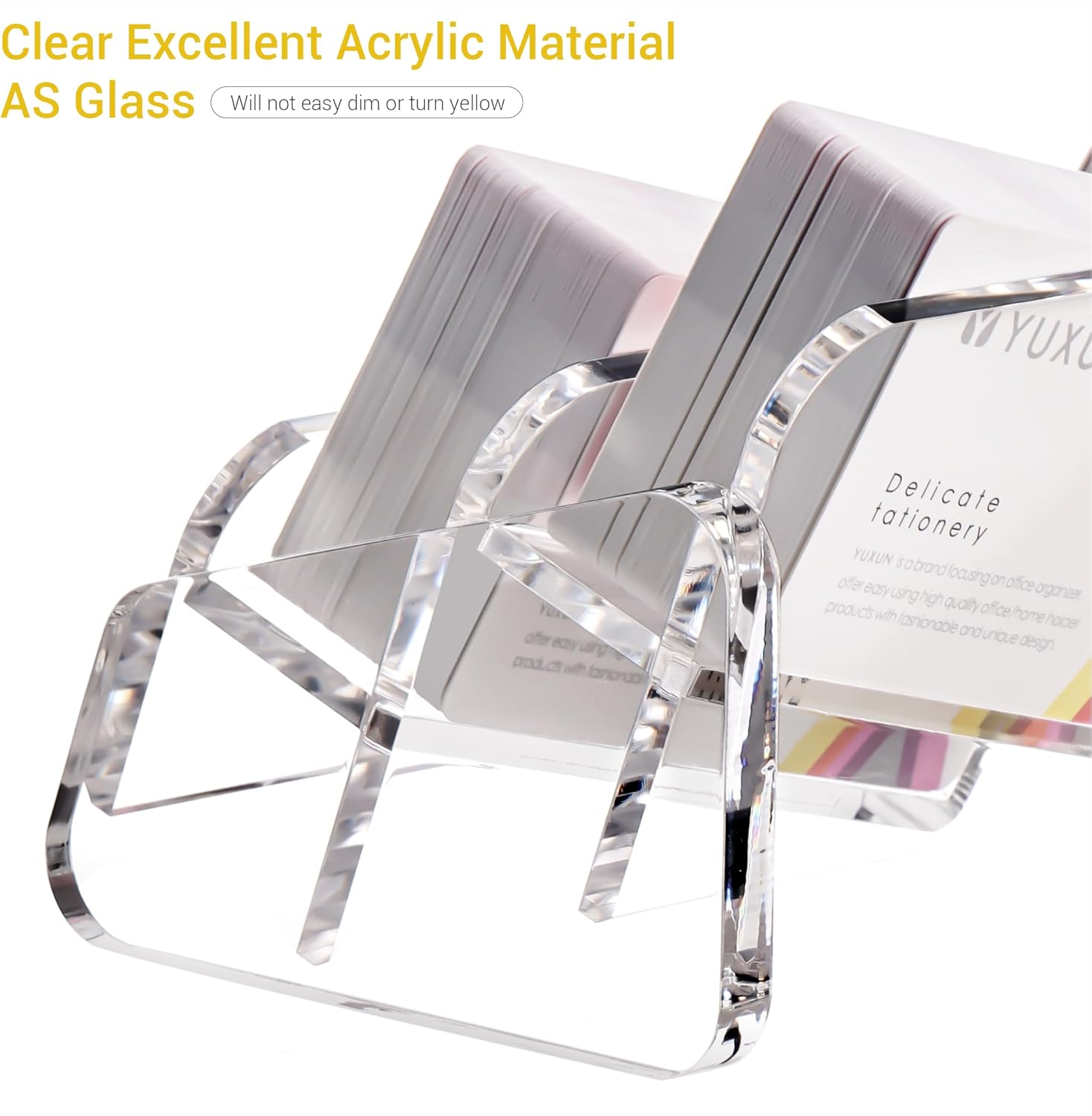 YUXUN Acrylic Business Card Holder for Desk-2 Tiers 4 Slots, 3.5"×2" Multiple Business Card Holder Organizer for Women Men, 8mm Thicken Base, 200+ Business Cards for Office Exhibition Home