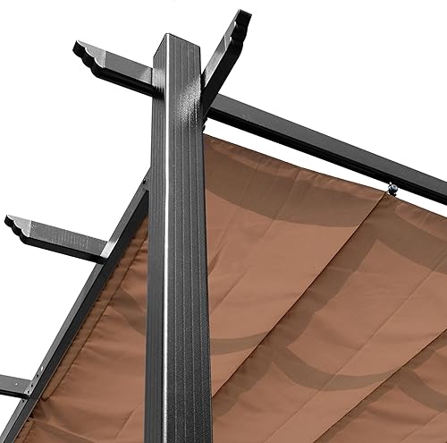 Miniatura 80 de Outsunny Pérgola de aluminio para patio de 10 x 13 pies con toldo retráctil para pérgola, refugio de sombra para porche, fiesta al aire libre, Marrón