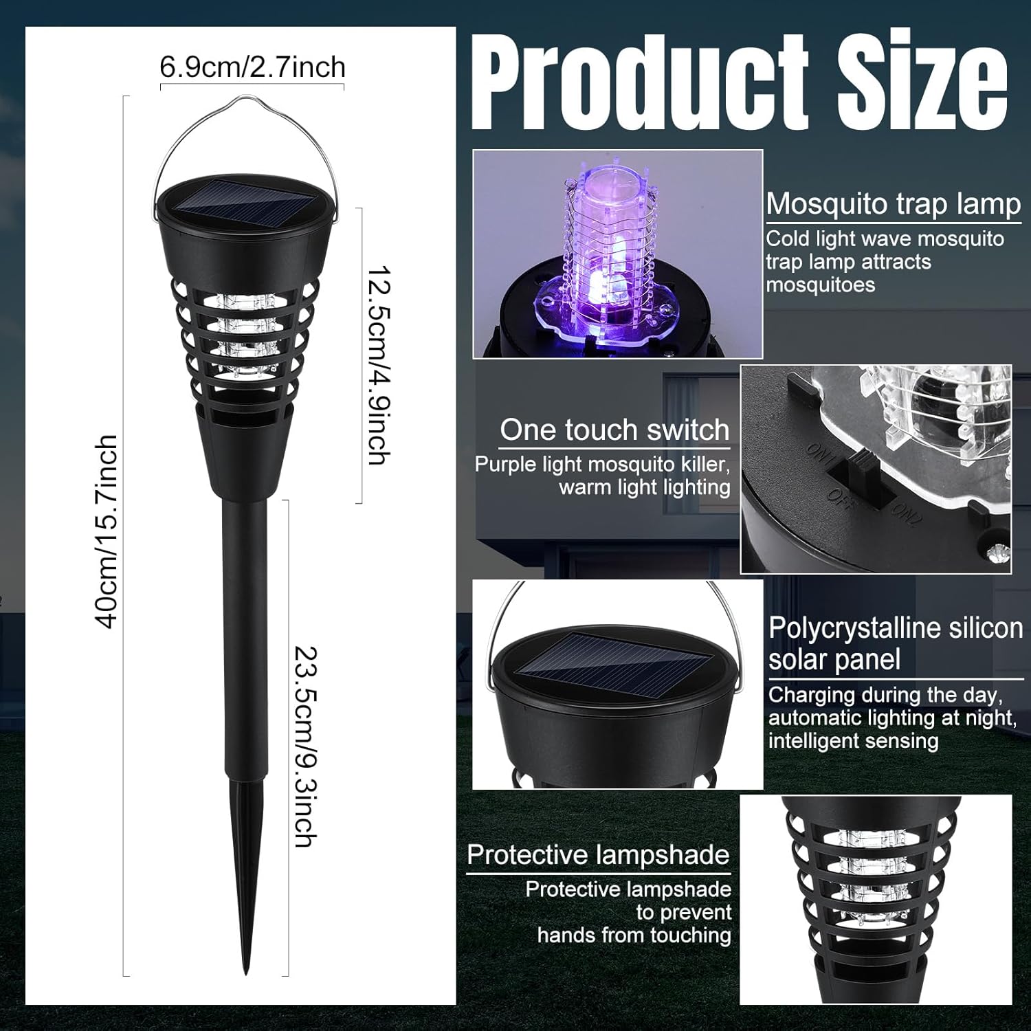 Qualirey 4 Pack Solar Bug Zapper & Mosquito Killer Outdoor Waterproof Cone-Shaped LED Light Mosquito Repellent for Patio, Garden, Yard, Camping - Hanging/Insertion Design (White & Purple Light)