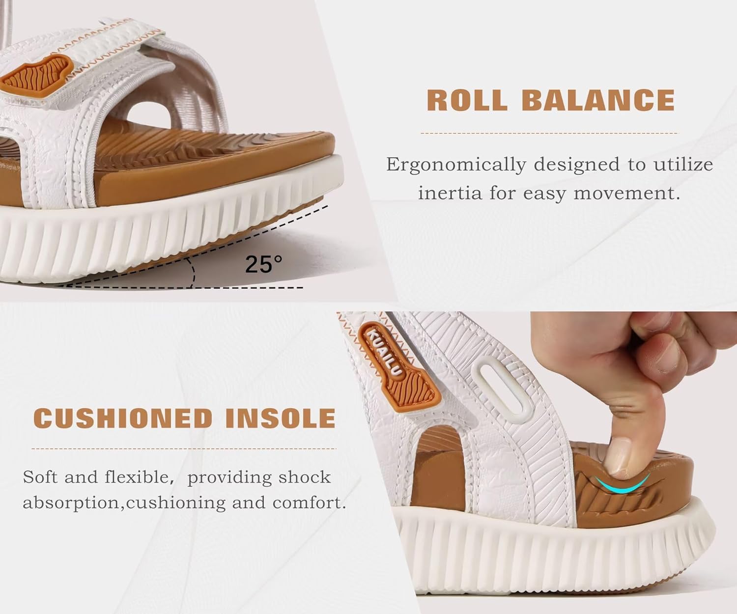 KuaiLu Womens Comfort Walking Sandals Plantar Fasciitis Arch Support Orthopedic Sport Recovery Thick Athletic Cushioned Outdoor Sandles Travel Vacation Camping Adjustable Strap Casual Slides - Image 5