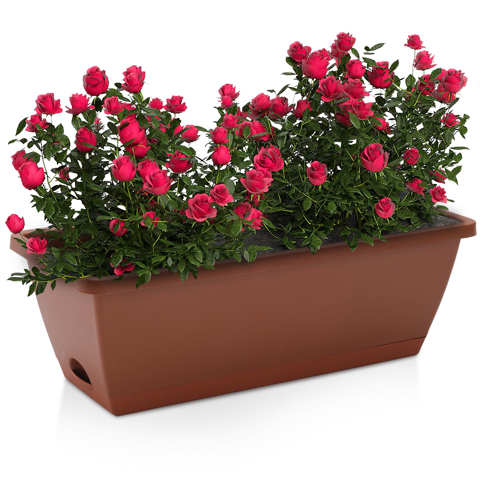 DKIEI 5 Pcs Large Flower Planter Outdoor Plastic Vegetable Plant Pot With Drainage Holes & Tray, Rectangle Planters For Succulent & Herbs, Window Long Pots For Garden (Brick red 49.5 * 19 * 15.7Cm)