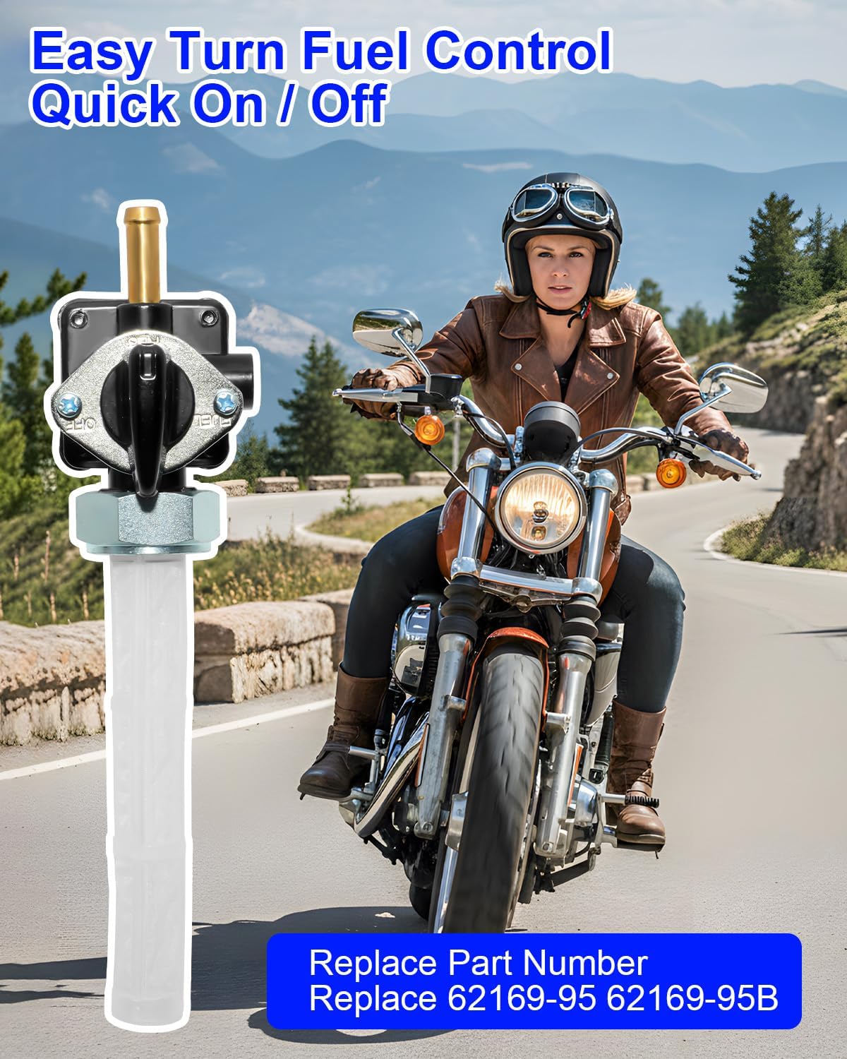 Fuel Valve Petcock Fit for Harley Davidson Sportster 883 XL883 XLH883 1200 XL1200 XLH1200 1995-2006, Replace 62169-95 62169-95B, 22mm Straight Outlet Vacuum System Petcock