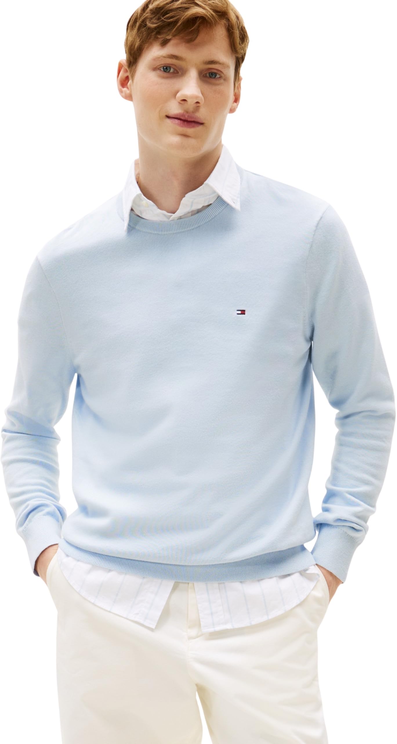 Tommy Hilfiger Men’s Essential Cotton Round Neck Jumper, Blue (Breezy Blue), XXL