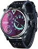 Men's Quartz Analogue Chronograph Watch Genuine Leather Strap Waterproof Luminous Hands Red Magic Glass Mirror Wrist Watch