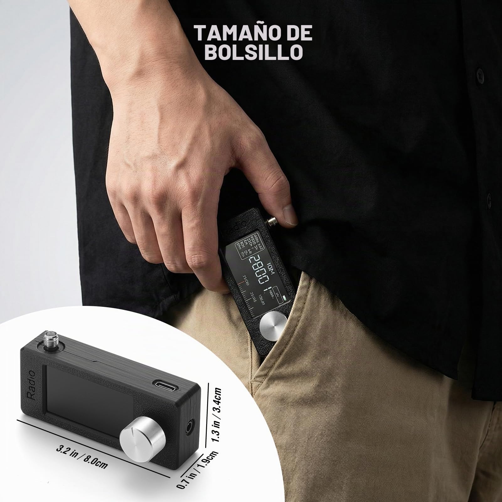 Raddy Mini Radio DSP Todo Banda con Chip Si4732, FM/SW/MW/VHF/CB con LSB/USB, Amplif. Auriculares, Tamaño Bolsillo Pantalla 1,9", Antenas Telescópica y Donut, Firmware Actualizable | Modos LSB/USB, pantalla a color de 1.9 pulgadas, amplificador de auricul