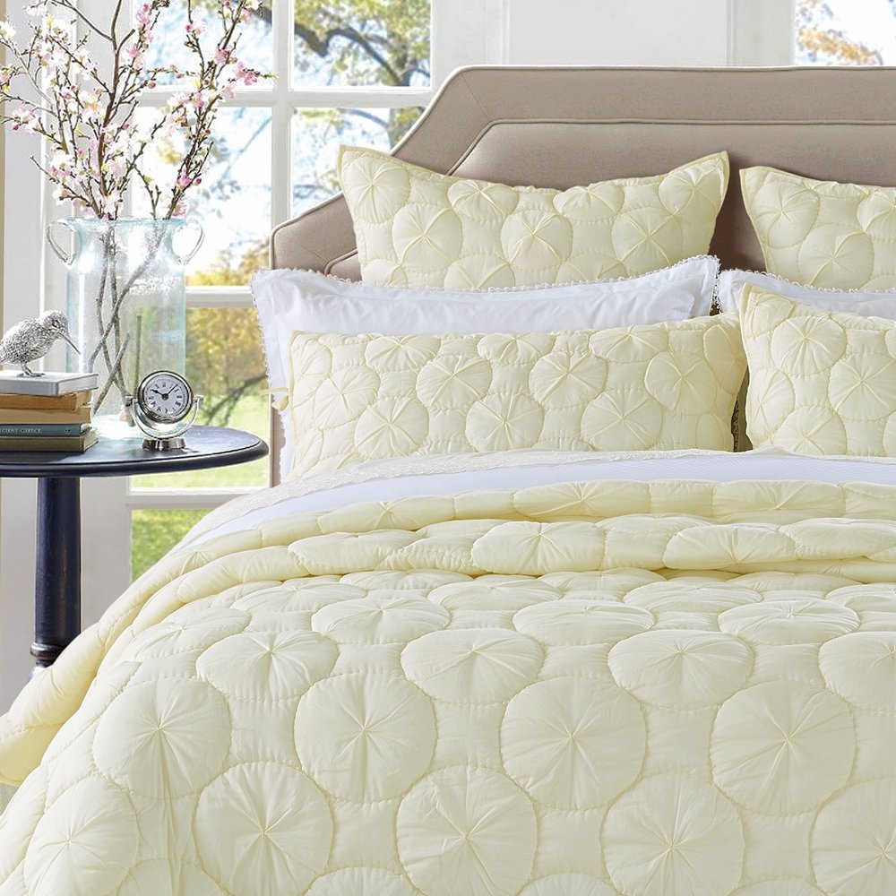 Calla Angel Dream Waltz Luxury Pure Cotton Voile Quilted Pillow Sham, Euro, 26x26, Ivory