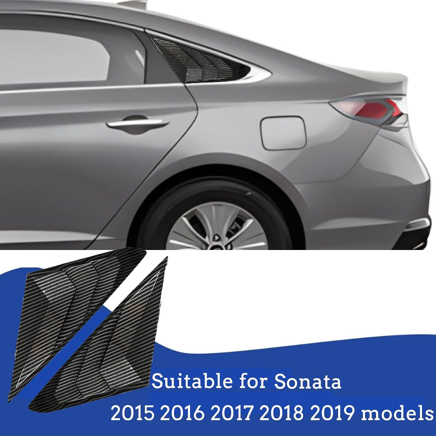 Rear Side Window Louvers Compatible with Sonata 2015 2016 2017 2018 2019 Sport Decoration Accessories Air Vent Scoop Louver Window Scoop Louver Cover Glossy Black