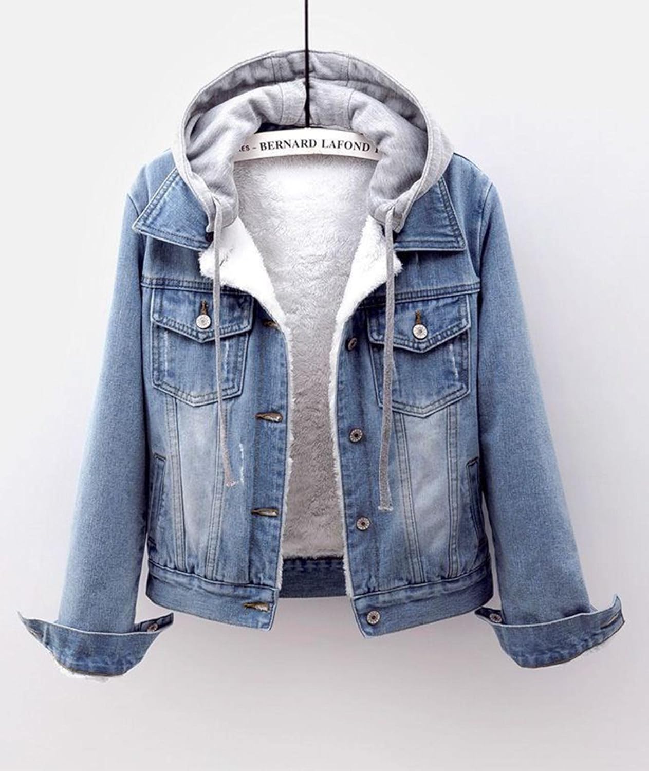 SOMTHRON Women's Cropped Denim Jeans Jacket Hooded Fleece Lined Crop Top Warm Short Coat Outerwear - Image 3