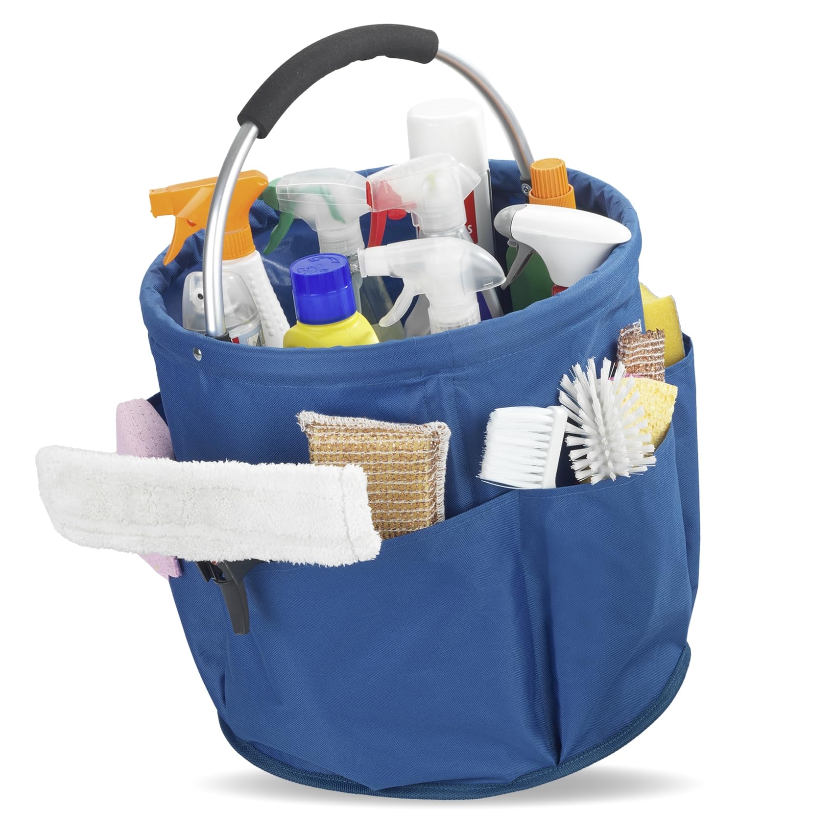 Maximex Reinigungs Caddy Mod. HERKULES, extra große Putztasche, 34 l Volumen, für Putzmittel und Zubehör, gepolsterter Tragegriff, stabil, faltbar, wasserabweisend, Ø 35 x 35 cm, Polyester, Blau