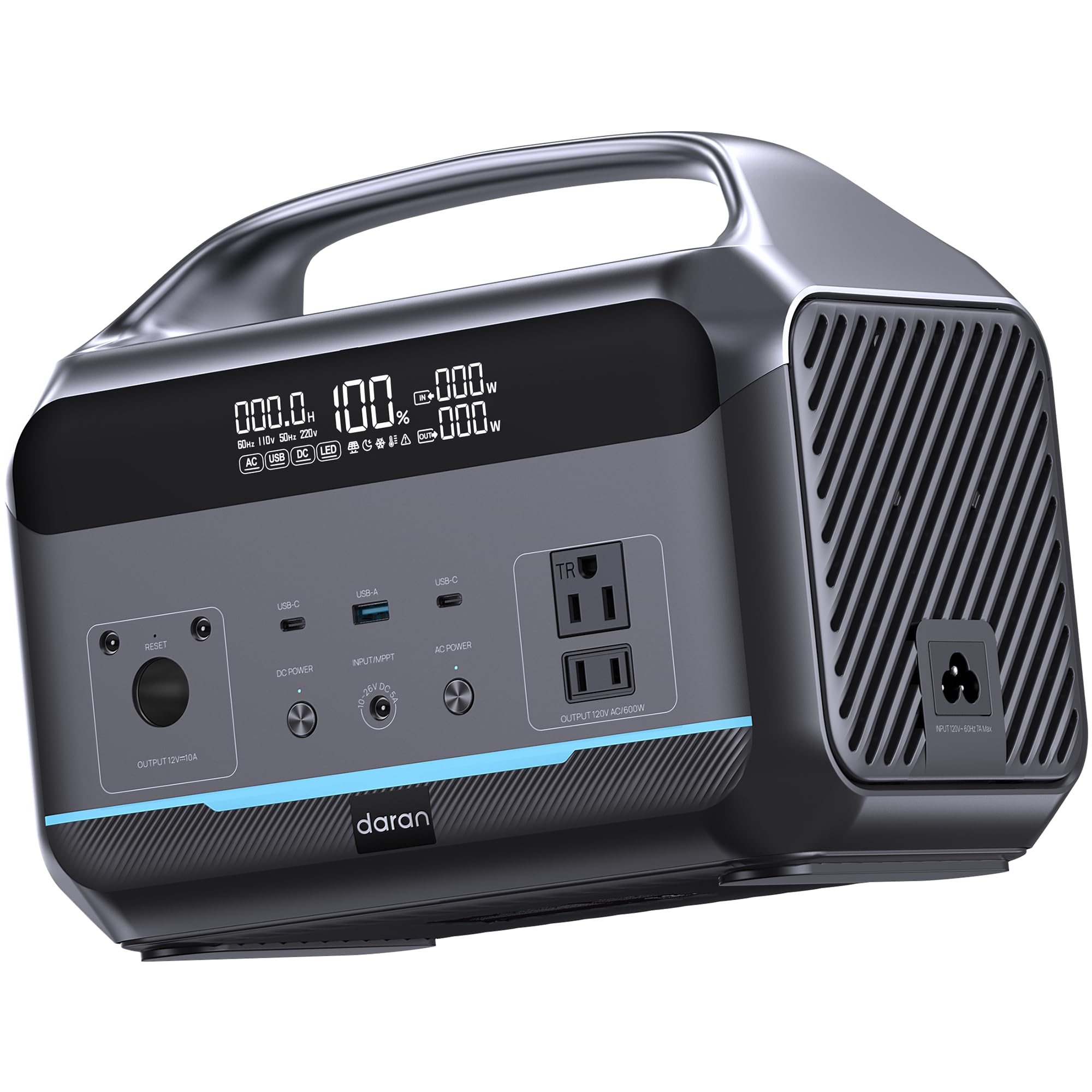 Portable Power Station, Solar Generator w/2 600W (1200W Surge) AC Outlets, 288Wh (90,000mAh) LiFePO4 Battery for Outdoor Camping, RV, Home Emergency