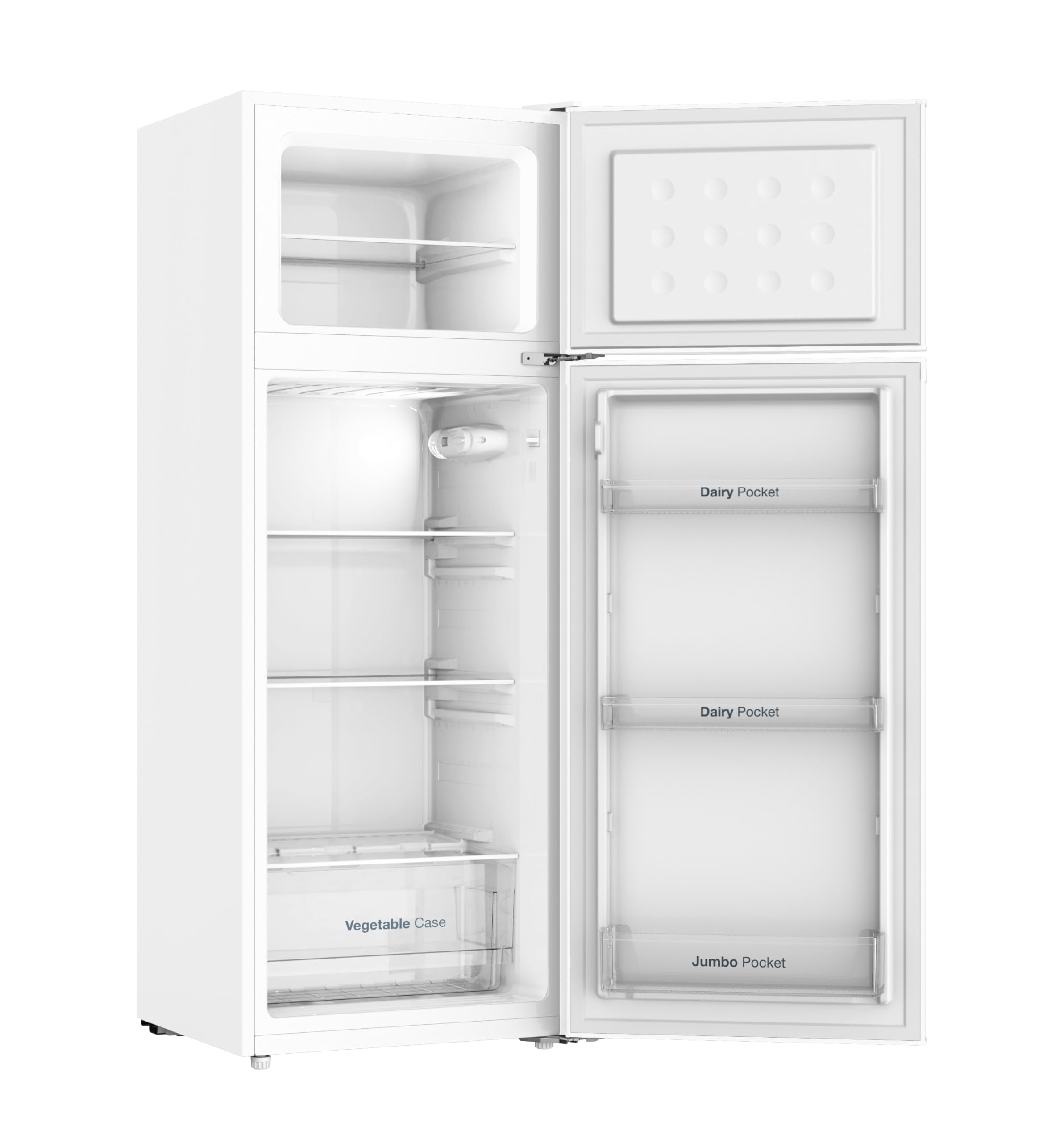 VOK Frigorífico Combi 2 Puertas EVR-206DEW 206L, Al 145cm x An 54cm, Clase E, Puertas Reversibles, Bajo Nivel Sonoro 39 dB, Estantes de Cristal, Blanco