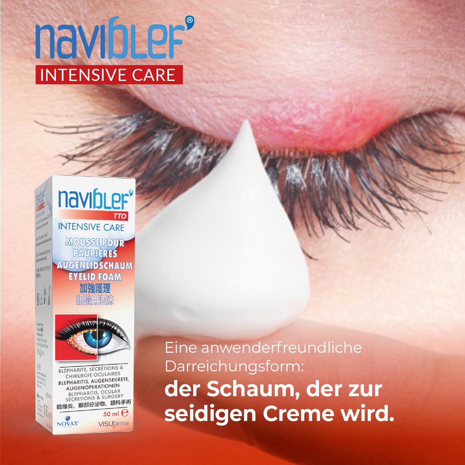 TTO Intensive Care Augenlidschaum – bei Blepharitis | 50 ml | mit Aloe Vera | intensive Hygiene für Augenlider und Wimpern | bei akuter Blepharitis und Demodex | Anwendung für 2 Wochen