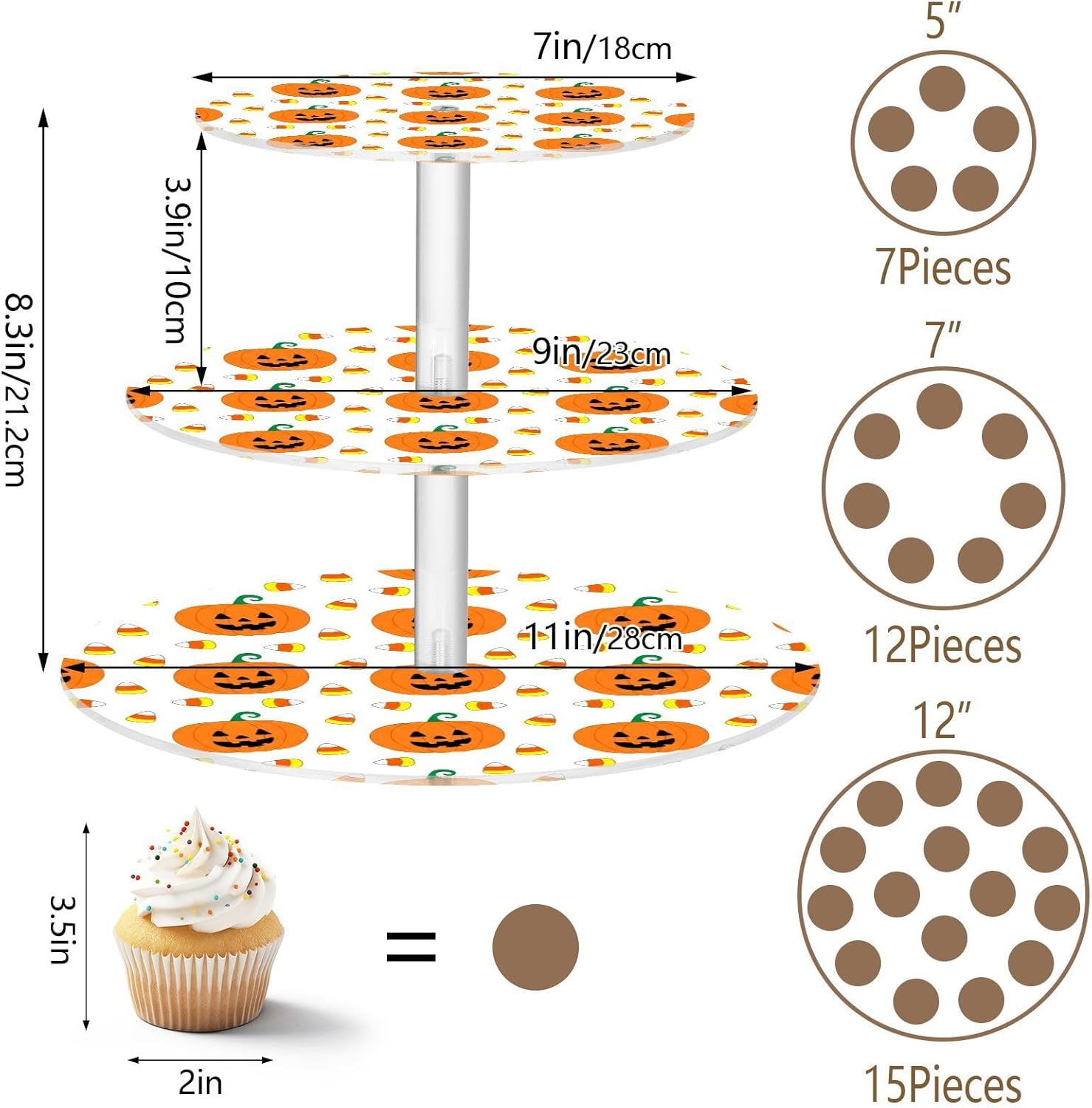 Pumpkin Halloween 3 Tier Acrylic Cupcake Stand, Cupcake Stand for 34 Cupcakes for Weddings,Christmas,Holidays,Parties,Birthday,Printed Cupcake Tower 23301092