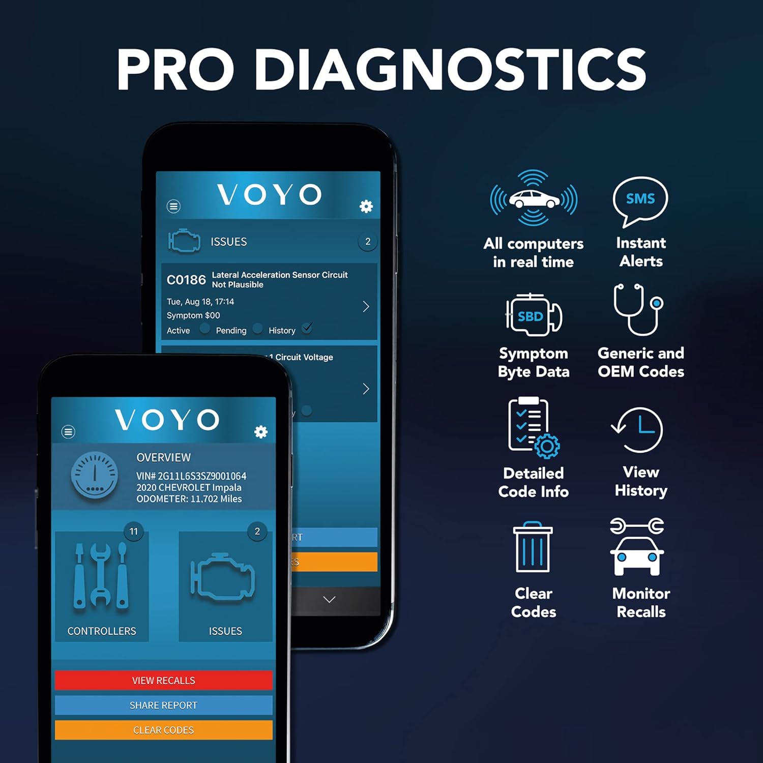 OBD-II Scanner & Car Tracker | Advanced Diagnostic Code Reader | VOYOLink Repair Shop Integration | Multiple Vehicle Journey Tracking | Safety & Recall Alerts | No Monthly Fees