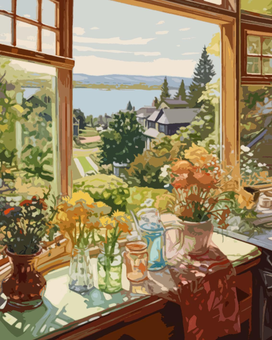 Bougimal Pintura Por Números Para Adultos – Paisaje De Ventana Con Planta – Lienzo 40x50 Cm Con Pinceles Y Pinturas Acrílicas – Sin Marco