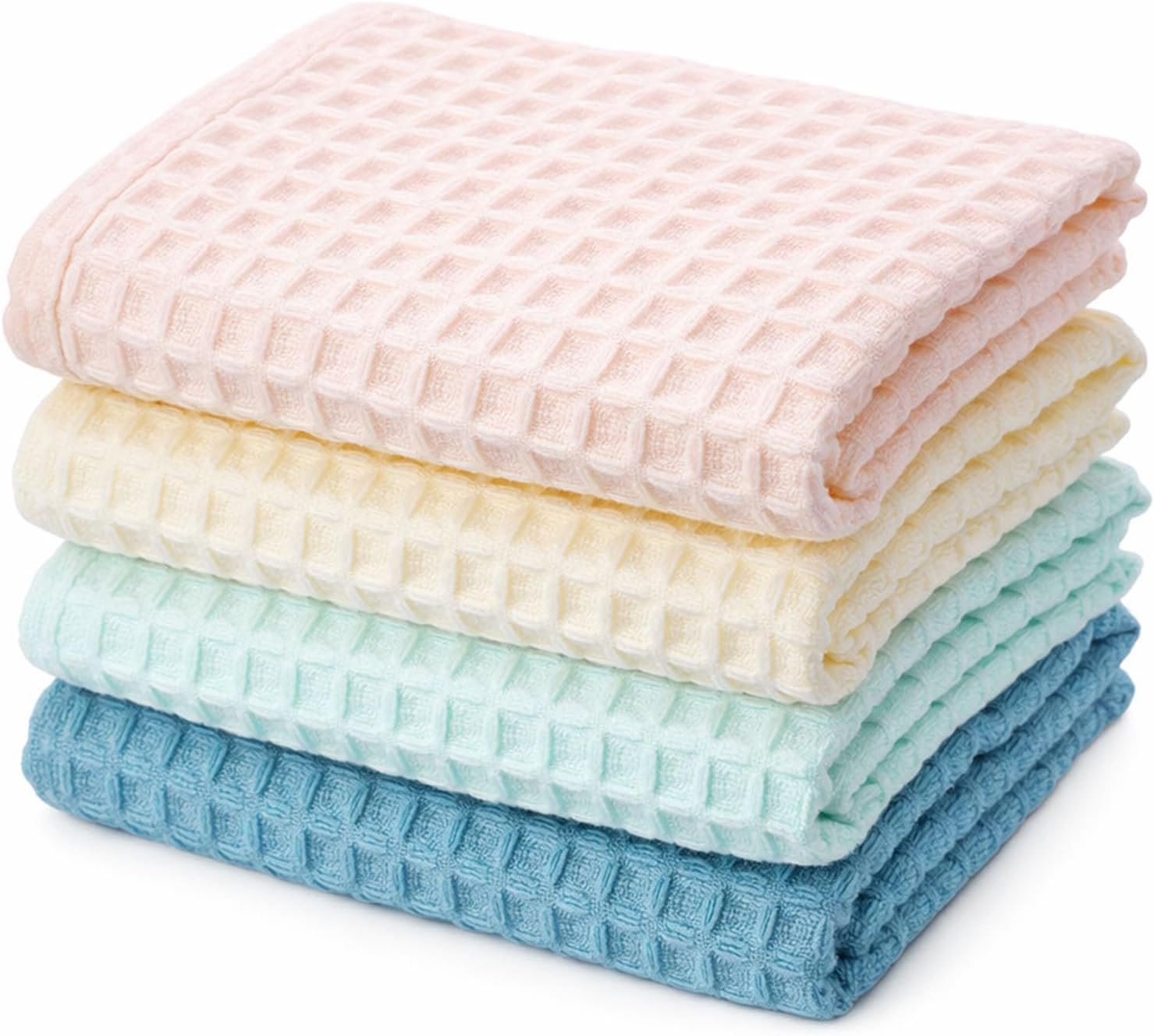 4 Pack Waffle Hand Towels, 100% Cotton Dish Towels 13" x 29" Soft Absorbent Reusable Cleaning Tea Towel Quick Dry for Daily Guest Use