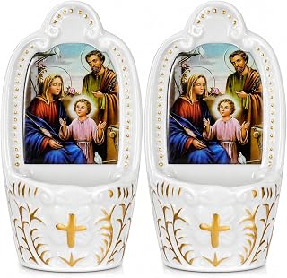 Willinglong 2 Pcs Porcelain Catholic Holy Water Font, Virgin Mary
