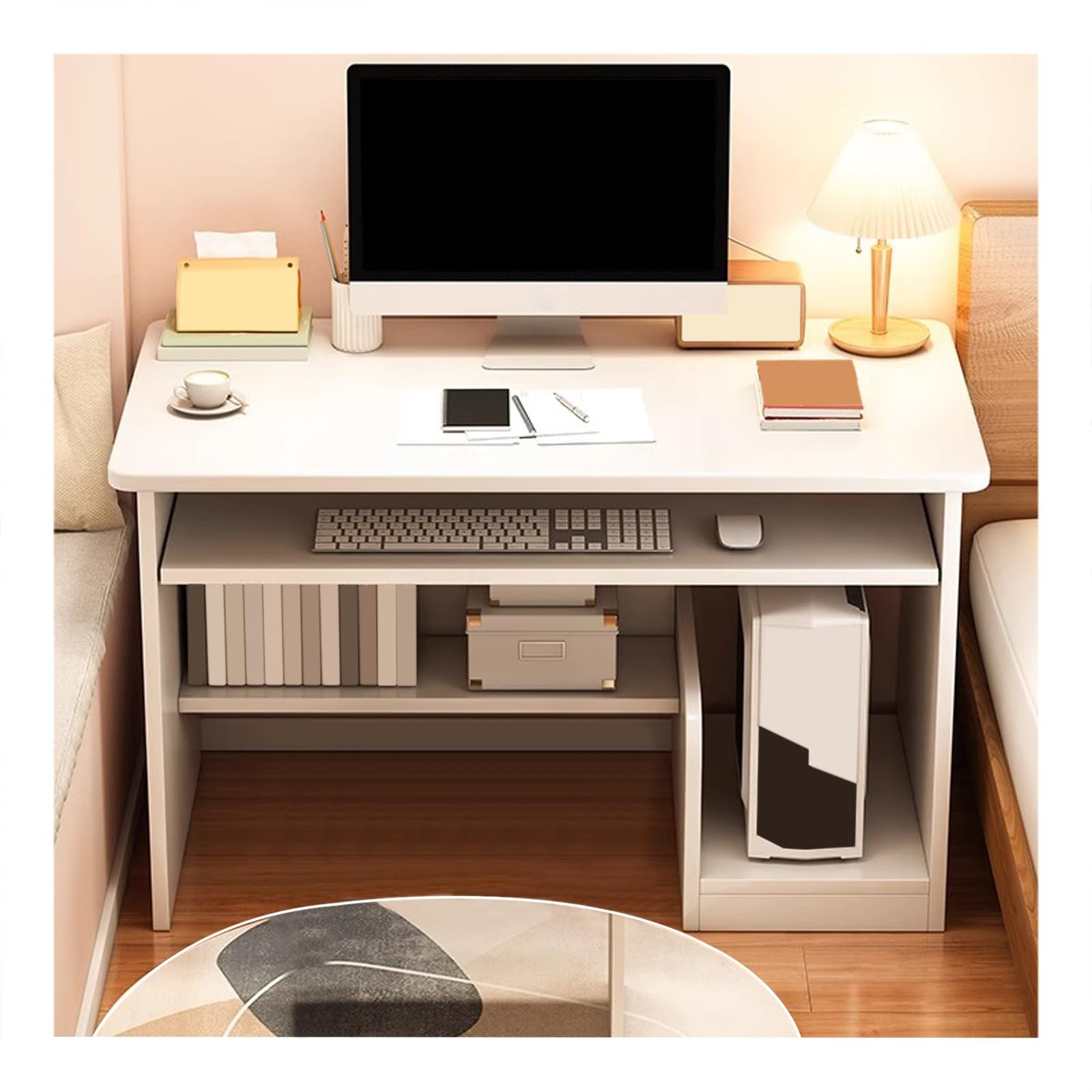 Bureau d'ordinateur en bois massif durable avec finition blanche premium