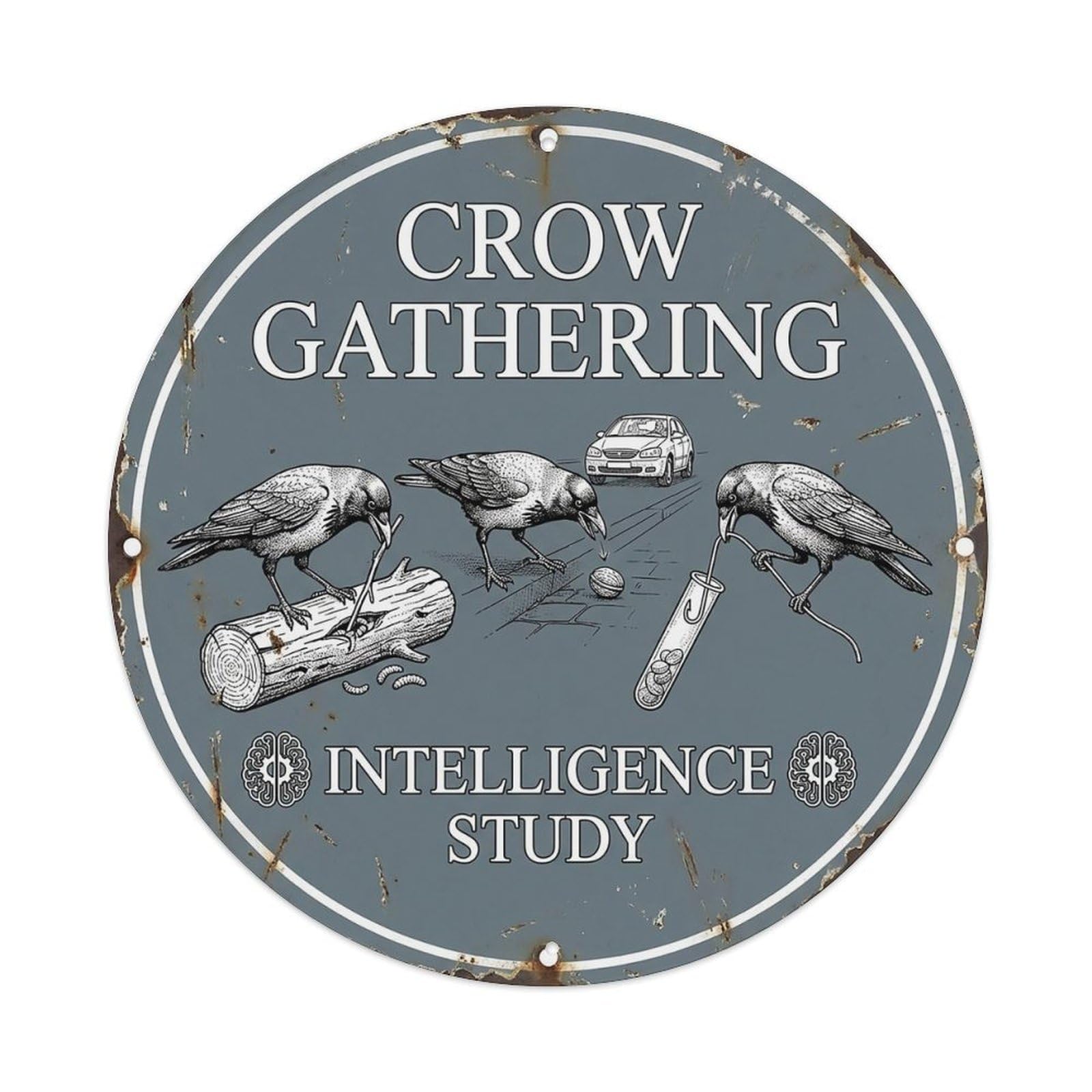 Cxhjca 8X8inch(20X20cm) Crow Gathering Intelligence Study Metal Tin Sign