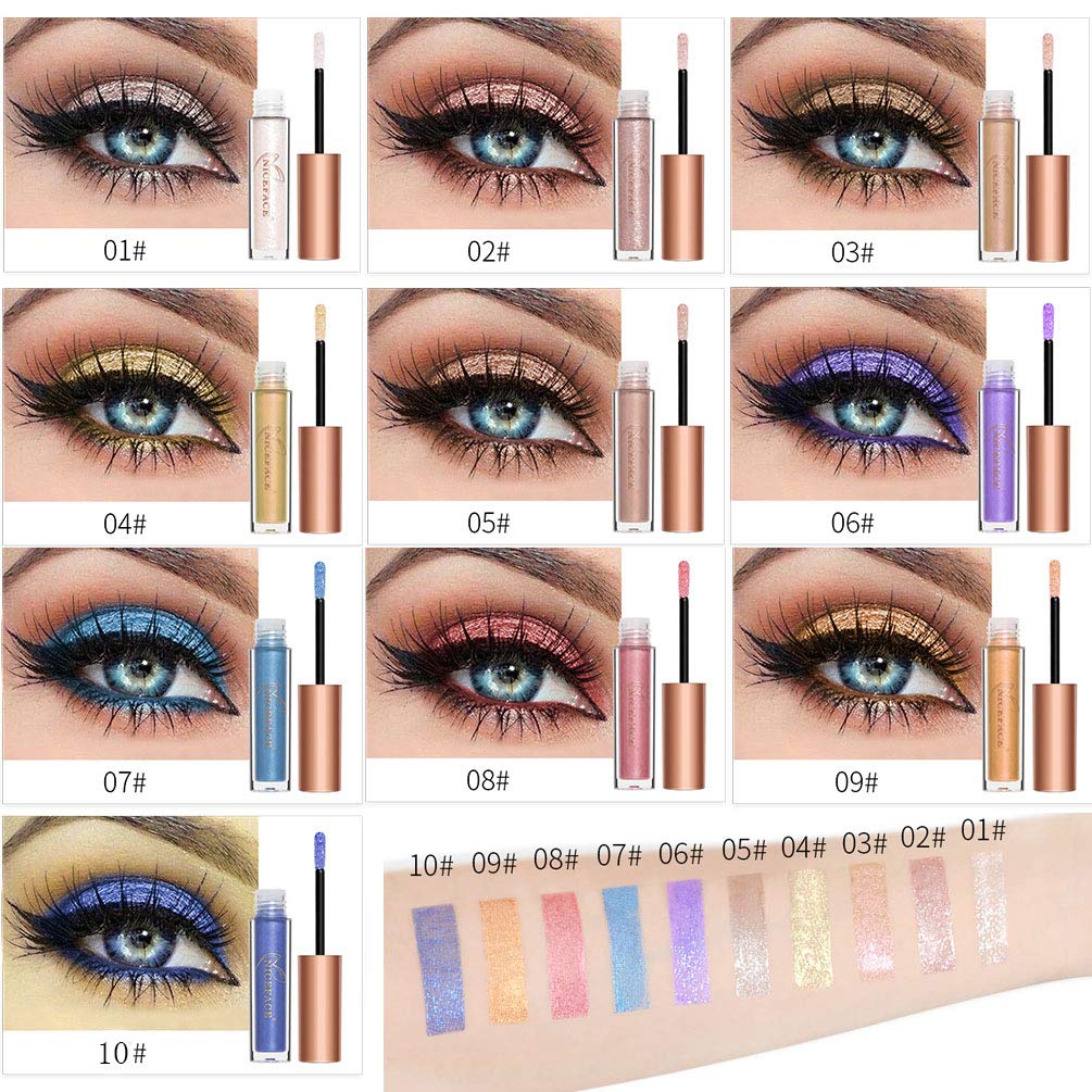 Diamond Liquid Eyeshadow, Glitter Shimmer Eyeliners Long Lasting Waterproof Sparkling Eye Shadow Set (10 Colors)