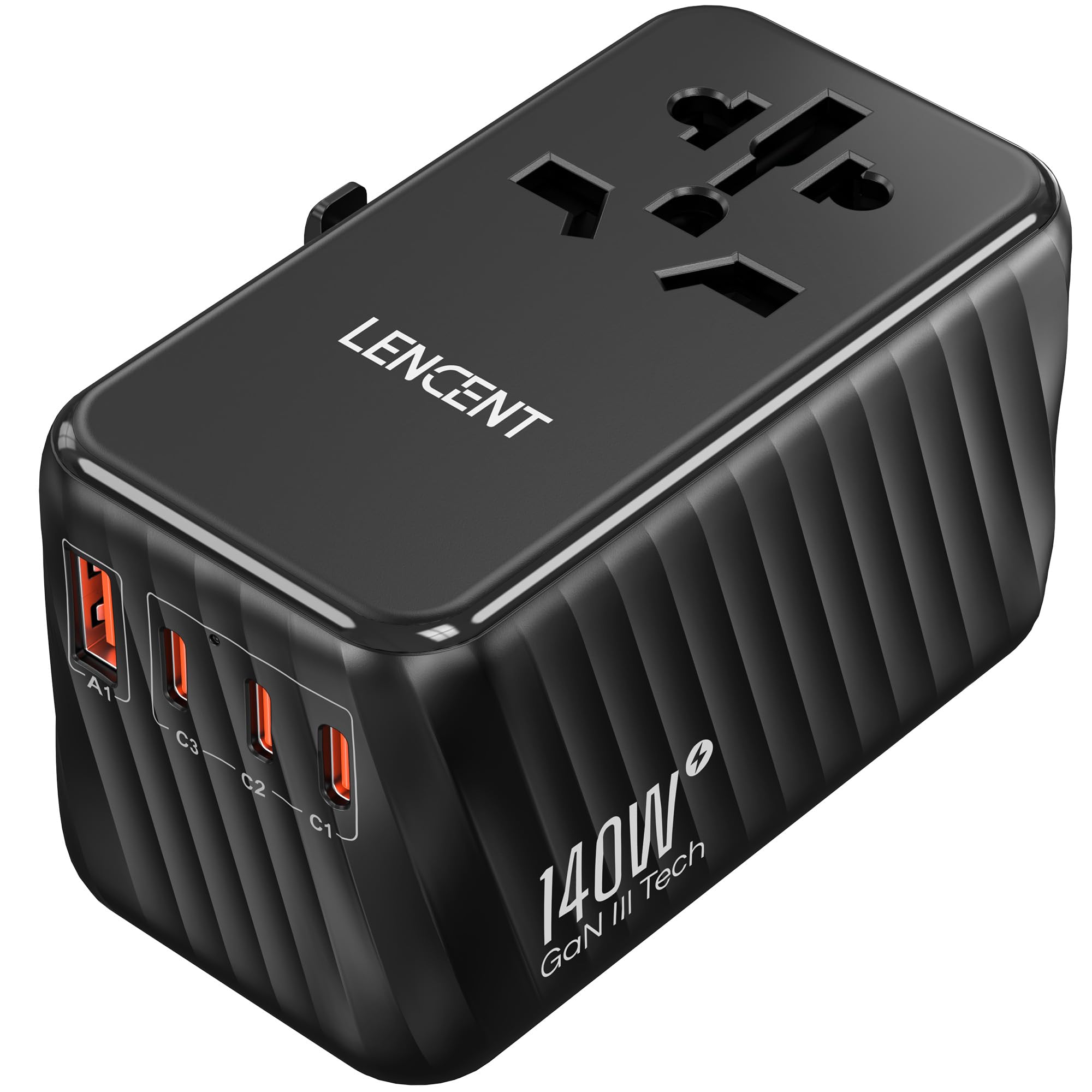 LENCENT 140W Universal Travel Adapter, International Plug Adaptor, GaN Fast Charger with 3 PD3.1 Type C+1 QC USB A, All in One Travel Essentials, Worldwide Outlet Converter for USA/UK/EU/AU, BlackLENCENT 140W Universal Travel Adapter, Internatio…