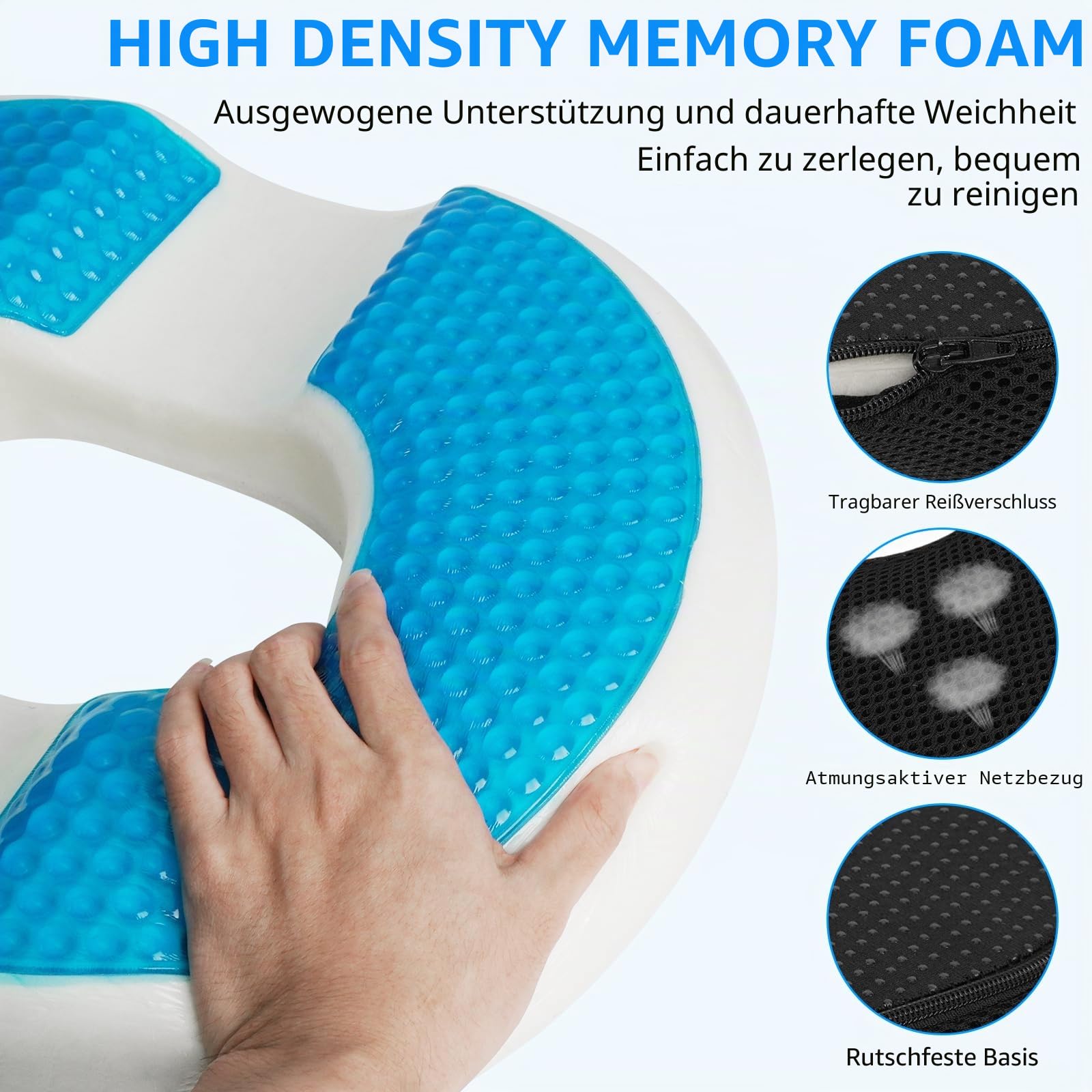 Sitzkissen Orthopädisch, Hämorrhoiden Sitzkissen, Donut Kissen für Ischias, Postnatal, Steißbein, Memory Foam Steißbeinkissen für Auto, Sofa, Büro, Rollstuhl, Sitzring Steißbein Entlastung, Schwarz