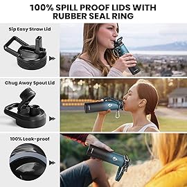 RAYMYLO Insulated Water Bottle 24oz, Triple Wall Vacuum Stainless Steel (Cold for 48 Hrs, Hot for 24Hrs), Leak Proof & Non-BPA, 24oz Hydro Water Flask with Paracord Handle & Straw Spout Lids