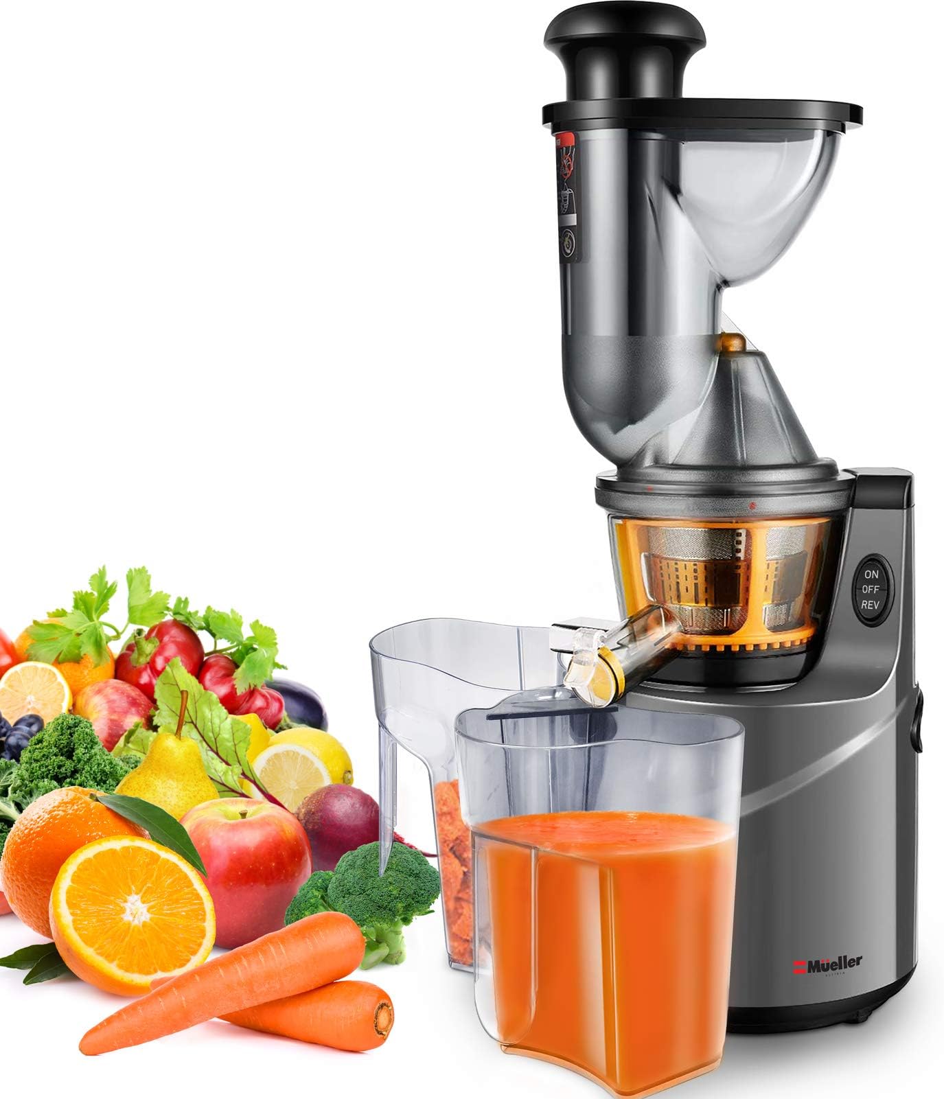Mueller Austria Ultra Juicer Machine Extractor with Slow Cold Press Masticating Squeezer Mechanism Technology, 3 inch Chute accepts Whole Fruits and Vegetables, Easy Clean, Large
