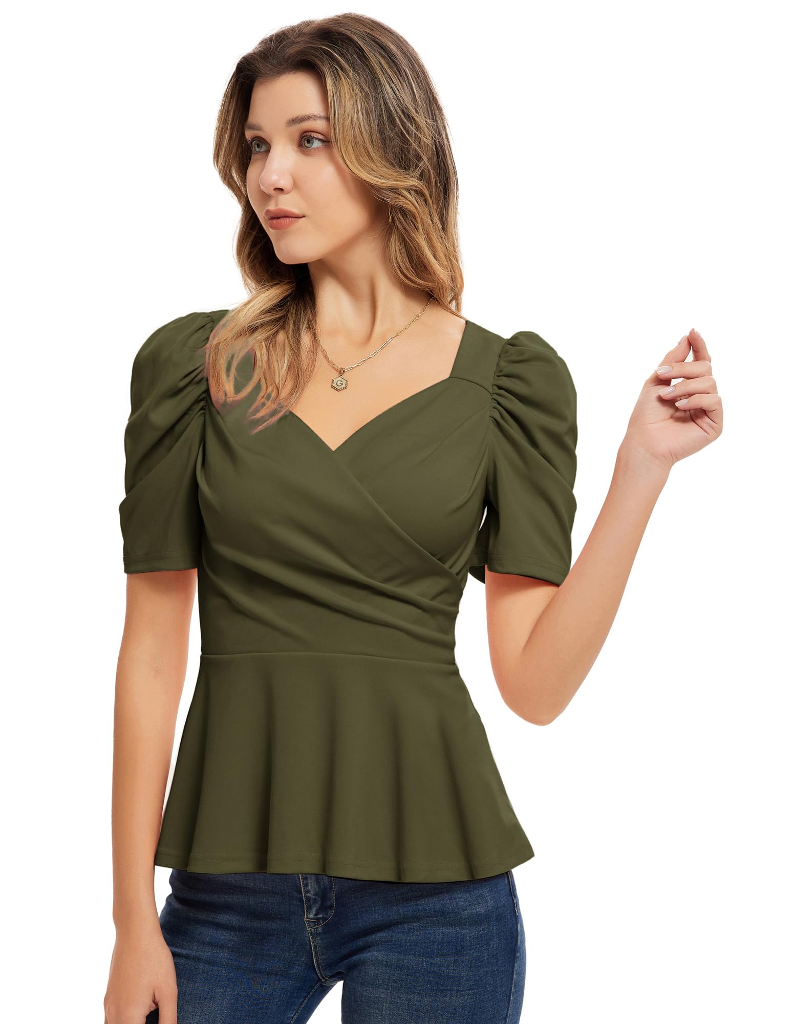 GRACE KARIN 2025 Top da donna elegante peplo top avvolgente scollo a V manica corta estate top camicetta