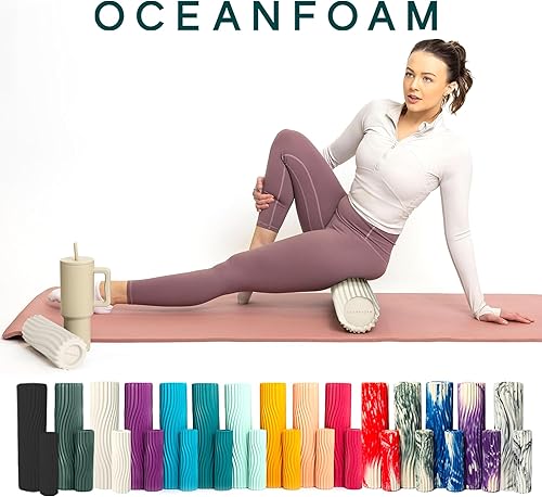 Miniatura 82 de Oceanfoam Tidal Roller - Rojo, Azul Marino Oscuro y Natural Marmóreo - Rodillo de espuma para masaje muscular para dolor de espalda y estiramiento -