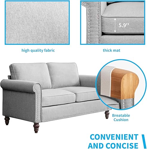 Miniatura 3 de Mjkone Juego de sofá de 3 piezas, moderno sofá seccional y sofá biplaza y sillón, patas de madera en forma de calabaza, tela de lino y diseño de