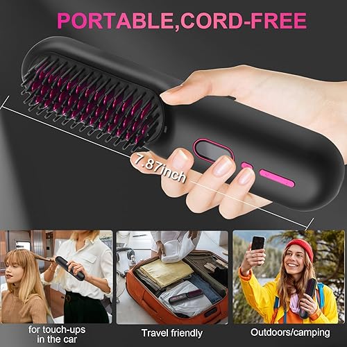 Miniatura 5 de DESIPESI Cepillo alisador de pelo inalámbrico, cepillo portátil de iones negativos, 12 ajustes de temperatura con seguridad de apagado automático,