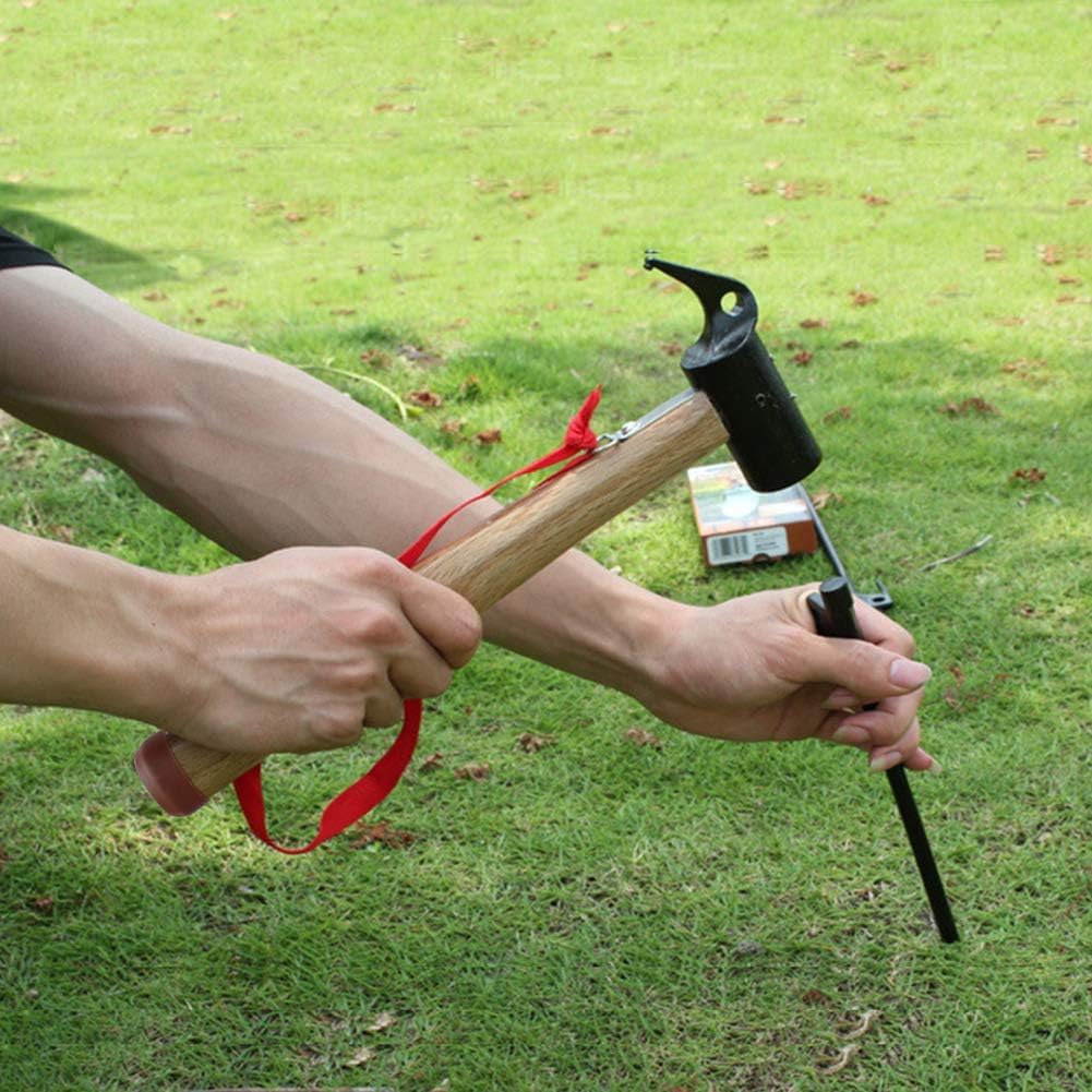 Keello Marteau de Camping Marteau de Tente pour piquets de Tente Maillet en Bois Camping Maillet Marteau Marteau Multifonctions avec Cordon pour Longe de Tente
