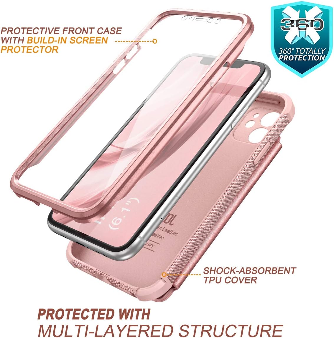 Dracool for iPhone 11 Phone Case with Screen Protector Wallet Case for Women Card Holder PU Leather Magnetic Closure Strap Zipper RFID Shockproof Protective Case for iPhone 11 6.1 inch - Rose Gold
