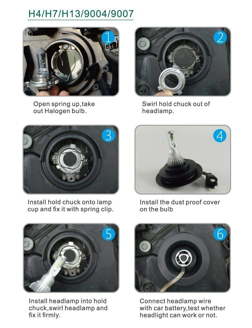 AUXO 1 Pz H4 9003 Lampadine Per Fari A Led 6000k Bianco - Foto 8