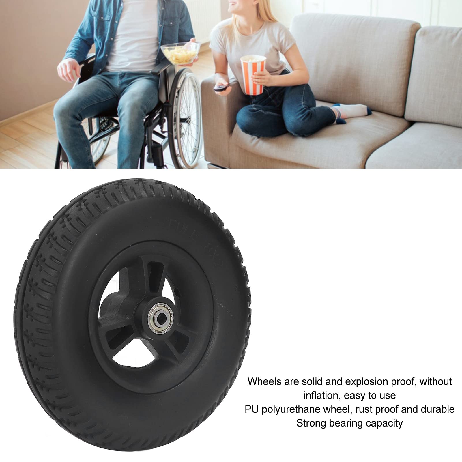 ANKROYU Wheelchair Tire, 8in PU Wheelchair Wheel Replacement, Universal PU Wheel, Mobility Chair Tire, Wheelchair Tire Replacement Kit for Electric Wheelchairs Trolleys