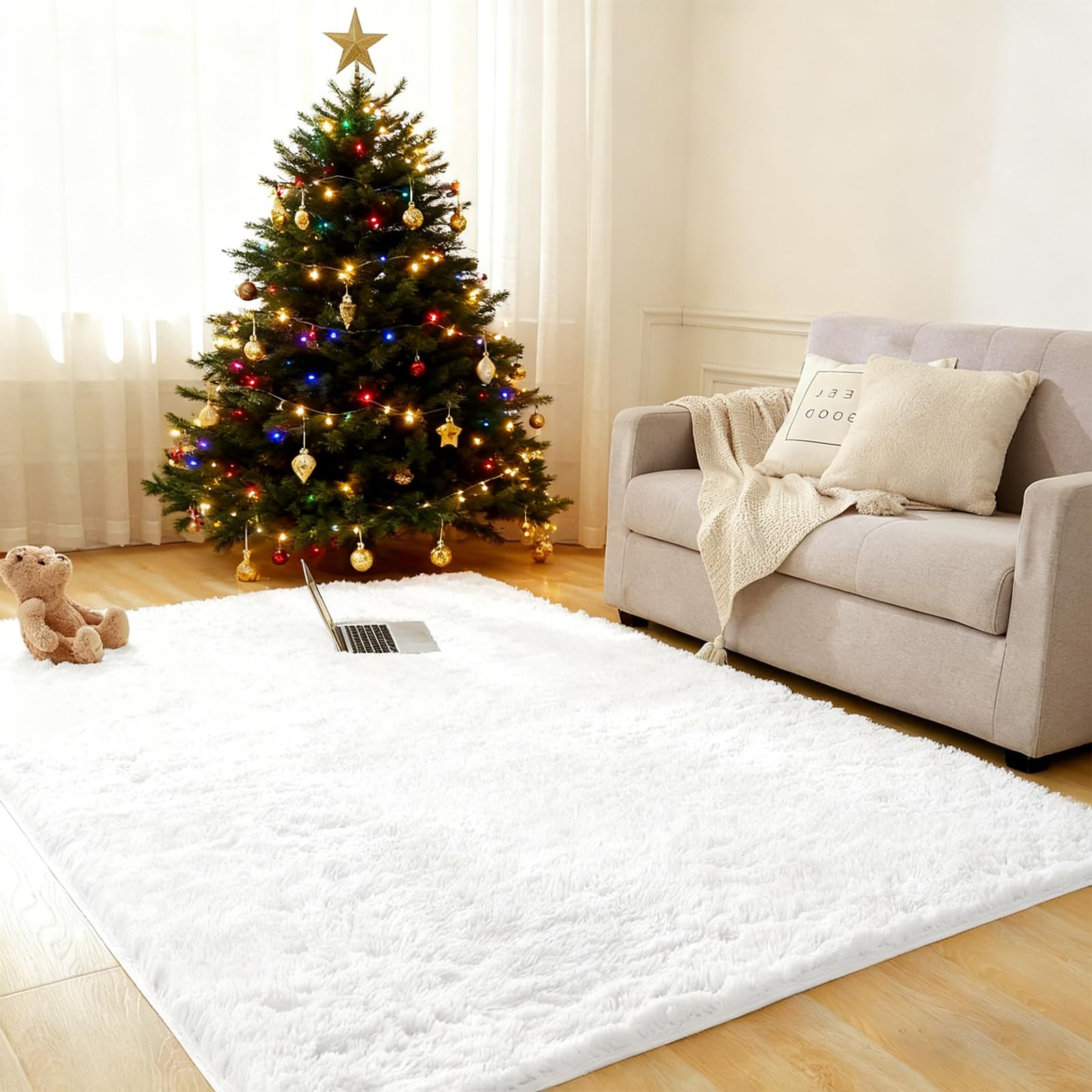 Tapis moquette lavable blanc 135x190 résistant sans perte de peluche