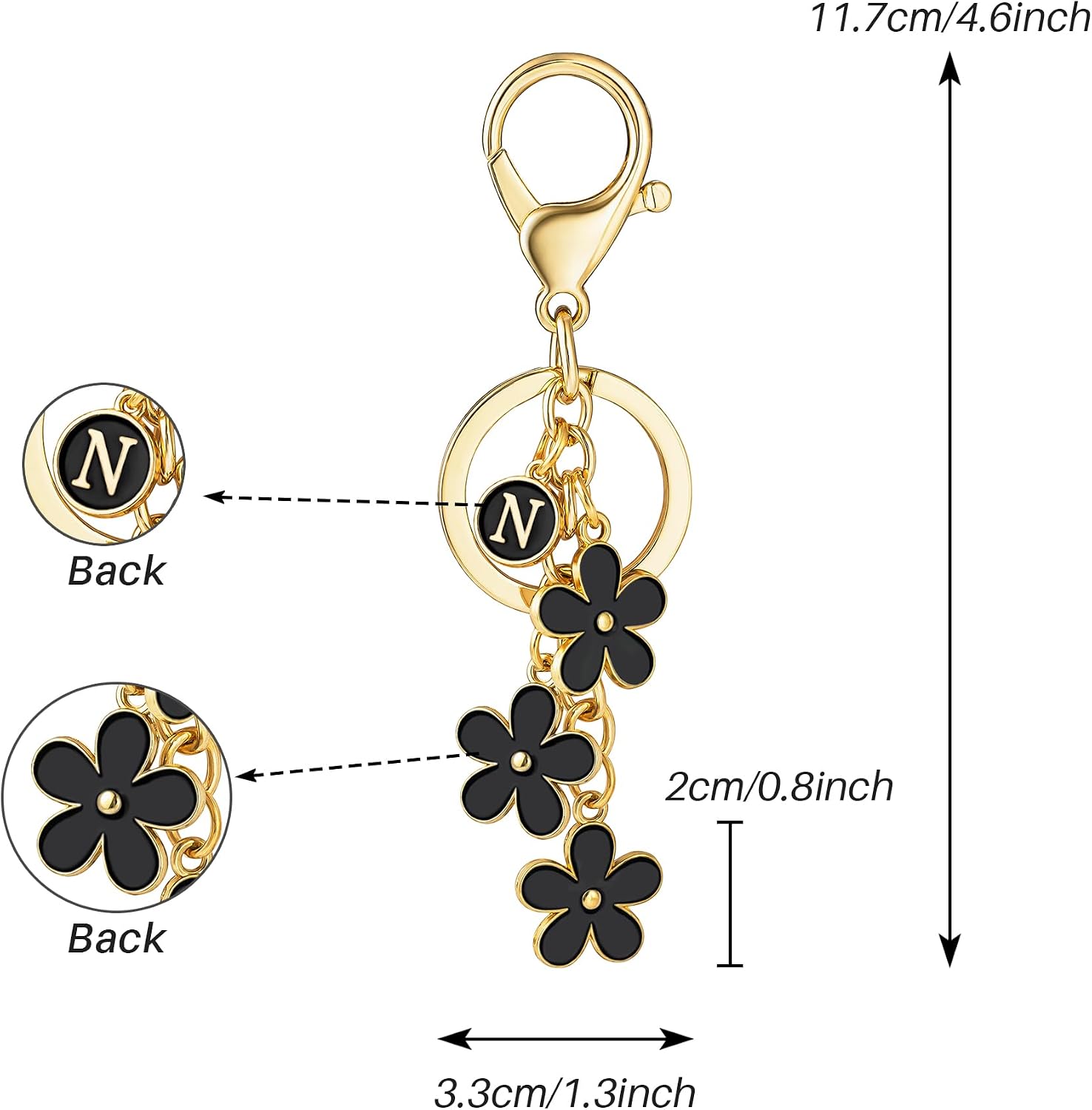 SELOVO Initial Keychain White/Pink/Black Cute Keychain Girl Purse Charms for Handbag Cute Letter Flower Keyring for Backpack image 4