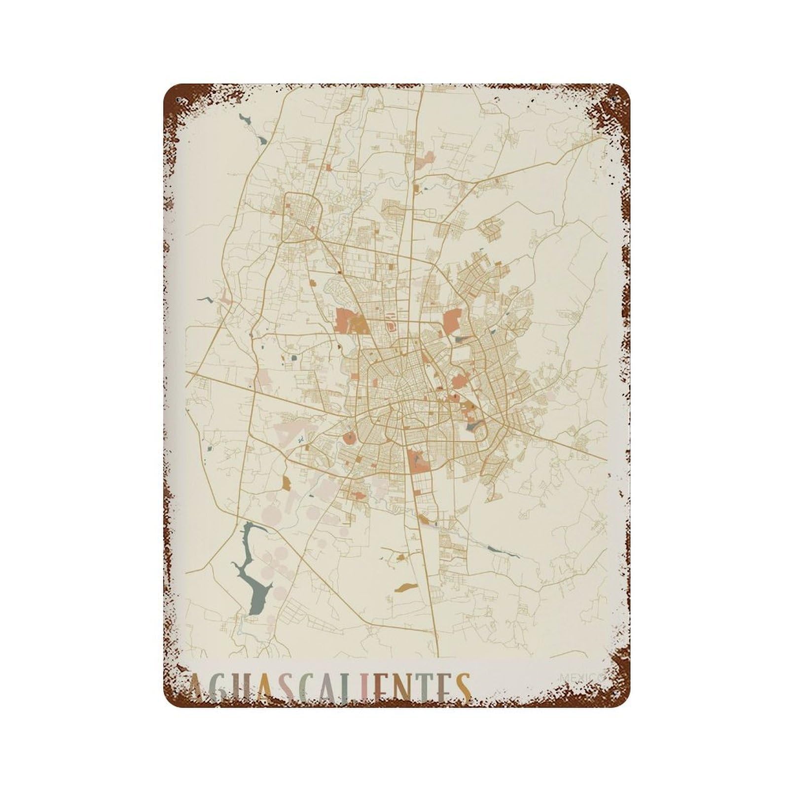 xiaoxiaoshen Aguascalientes Map Mexico Travel Gift Boho (2) Wall Decor Art Metal Tin Poster Modern Home Decor Art Home Bar Shop Decorations Vintage Sign 40x30cm