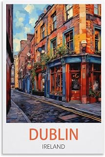 QQLADY Dublin Ireland Vintage Travel Posters 16x24inch(40x60cm) Canvas Prints Wall Art Paintings Pictures for Living Room Bedroom Decoration