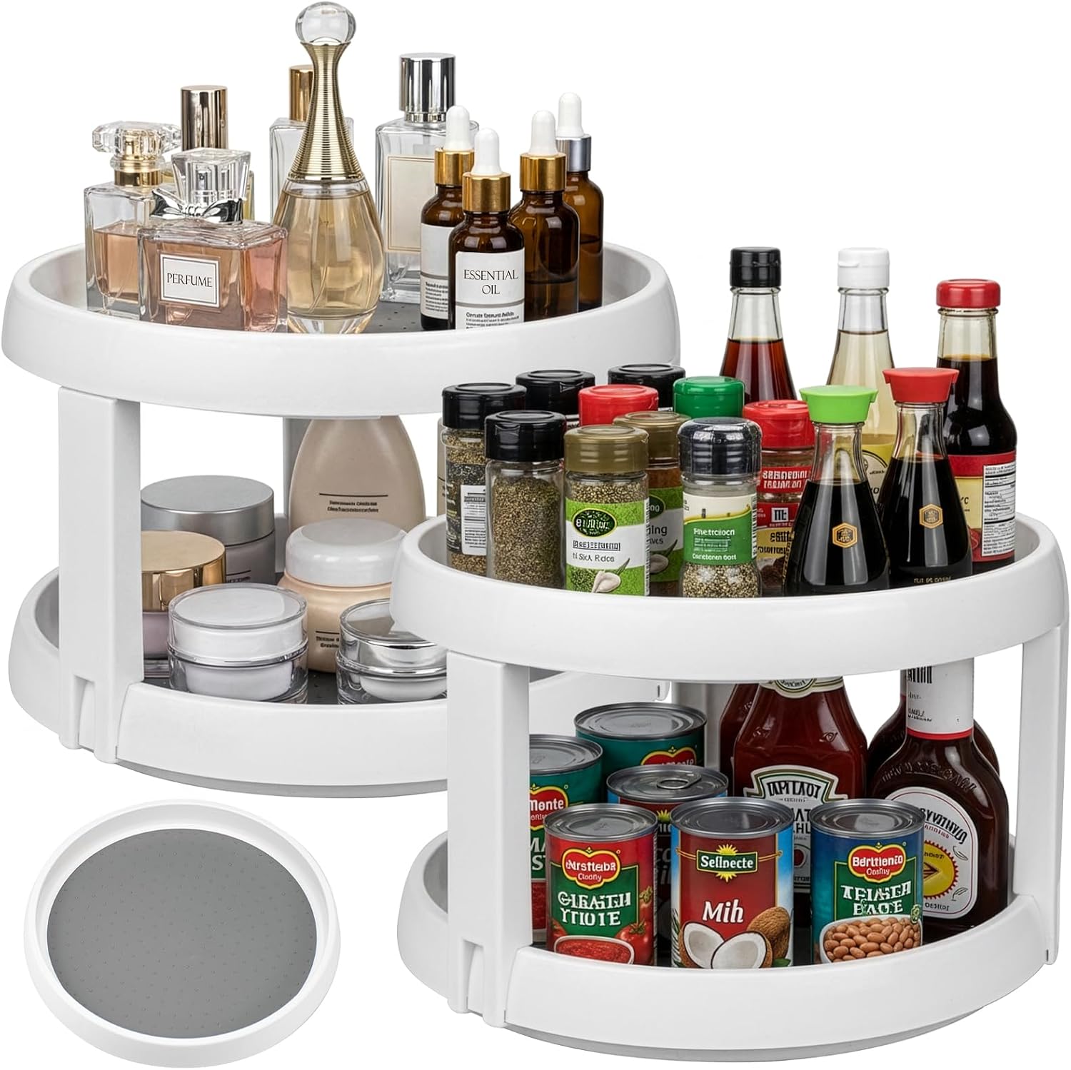 Lawei 2 Pack 2 Tier Lazy Susans Turntable - 10 Inch Pantry Cabinet Lazy Susan Storage Turntable Rotating Spice Rack for Spices, Condiments, Baking